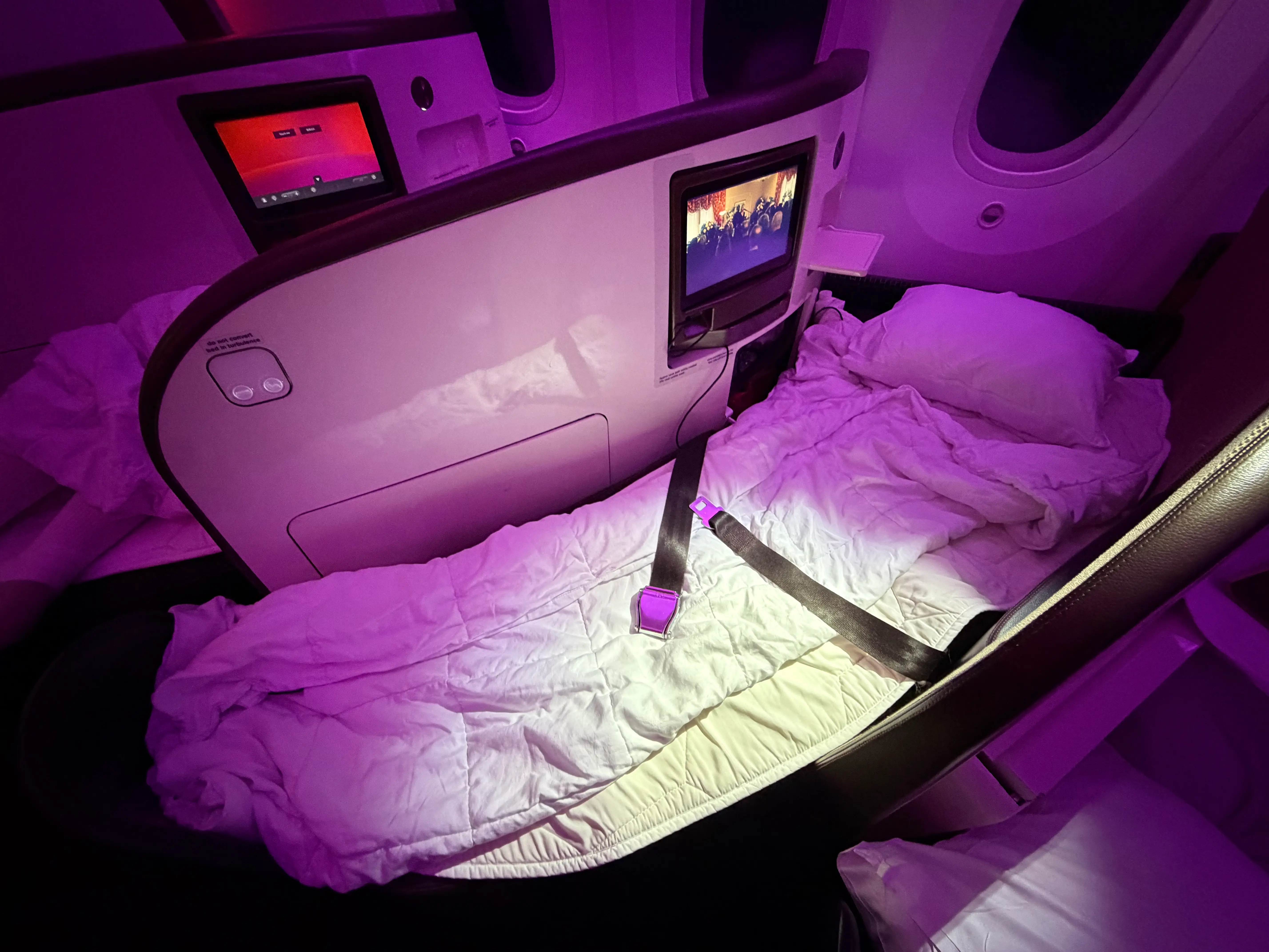 Seat on Virgin Atlantic upper class flight converted to bed