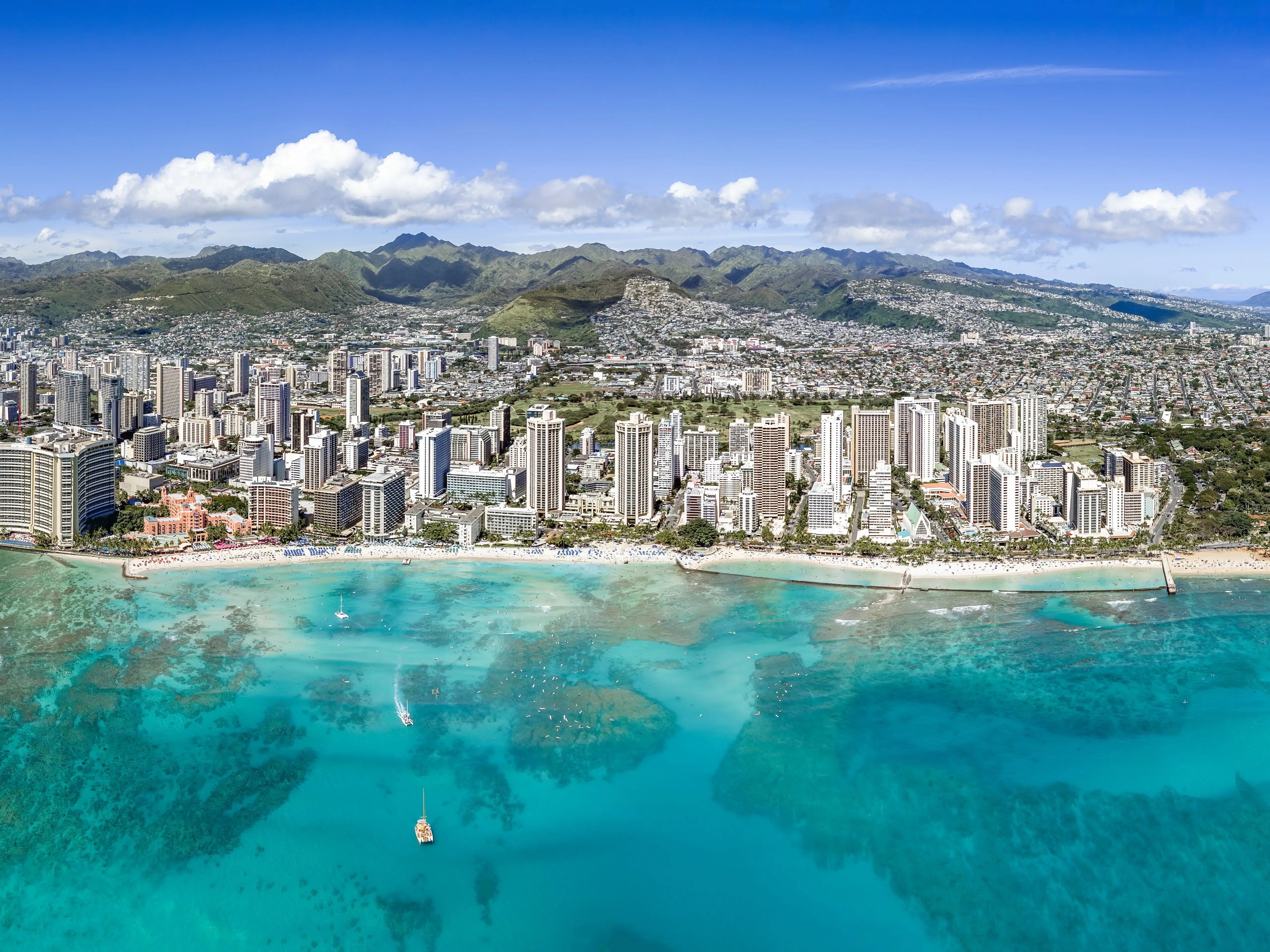 Honolulu city with blue sky and clouds