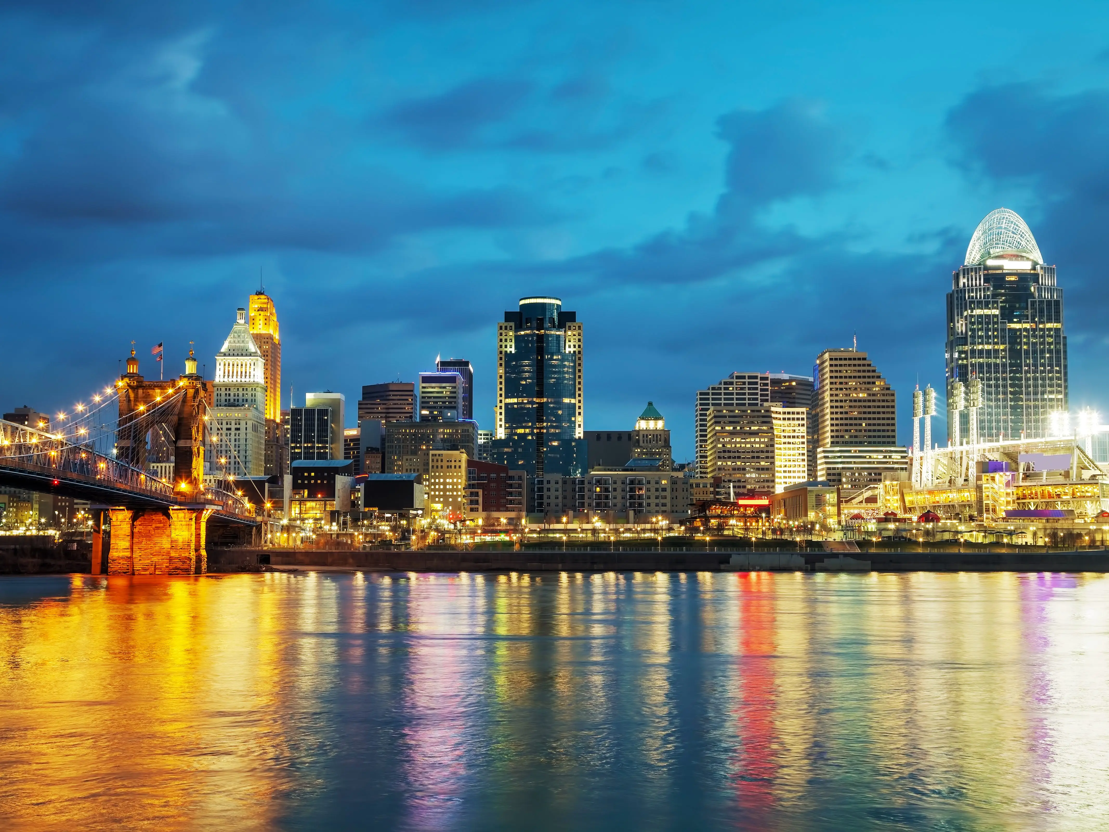 Cincinnati downtown overview early in the night