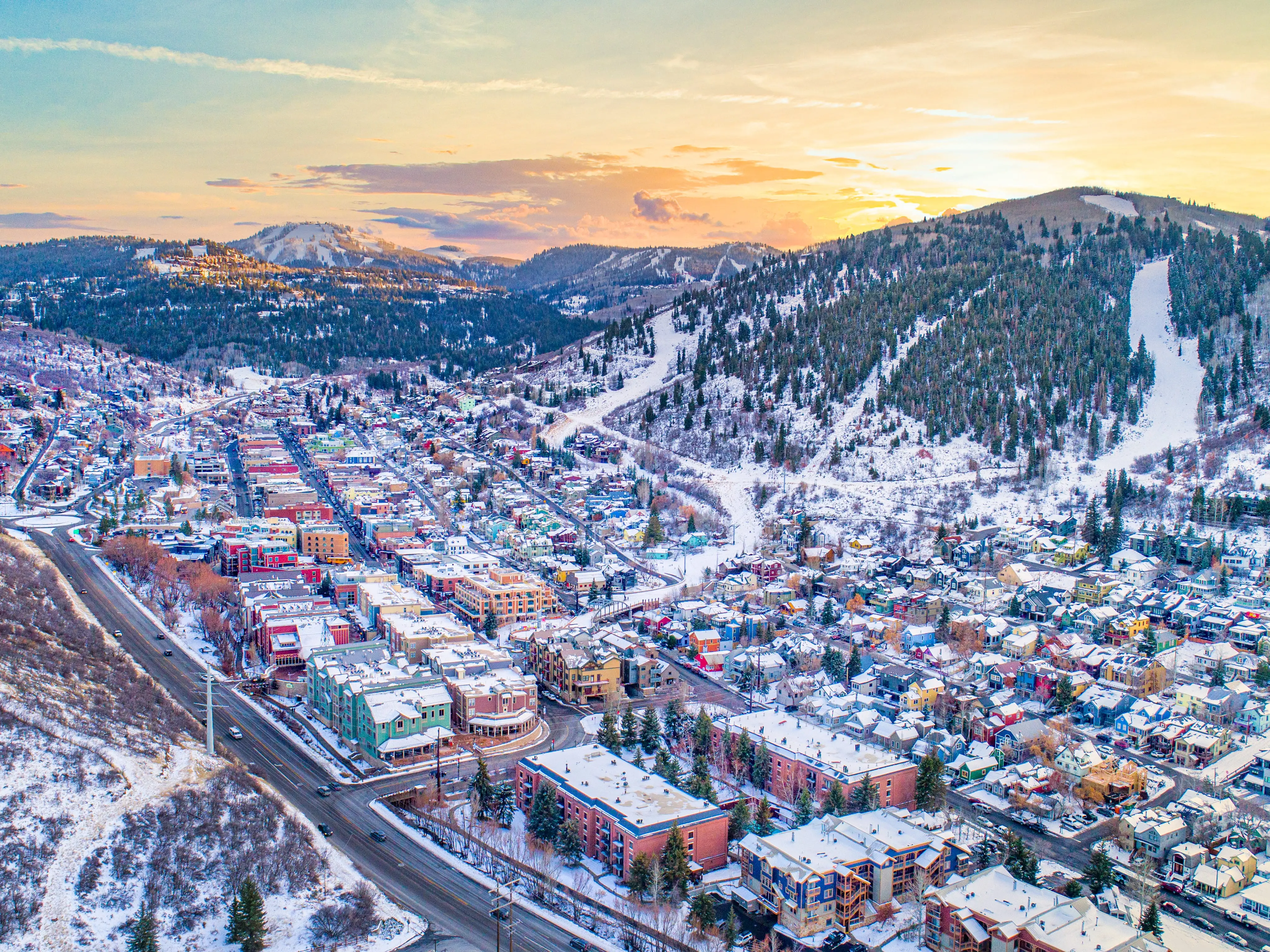 Park City, Utah, USA Downtown Skyline Aerial stock photo