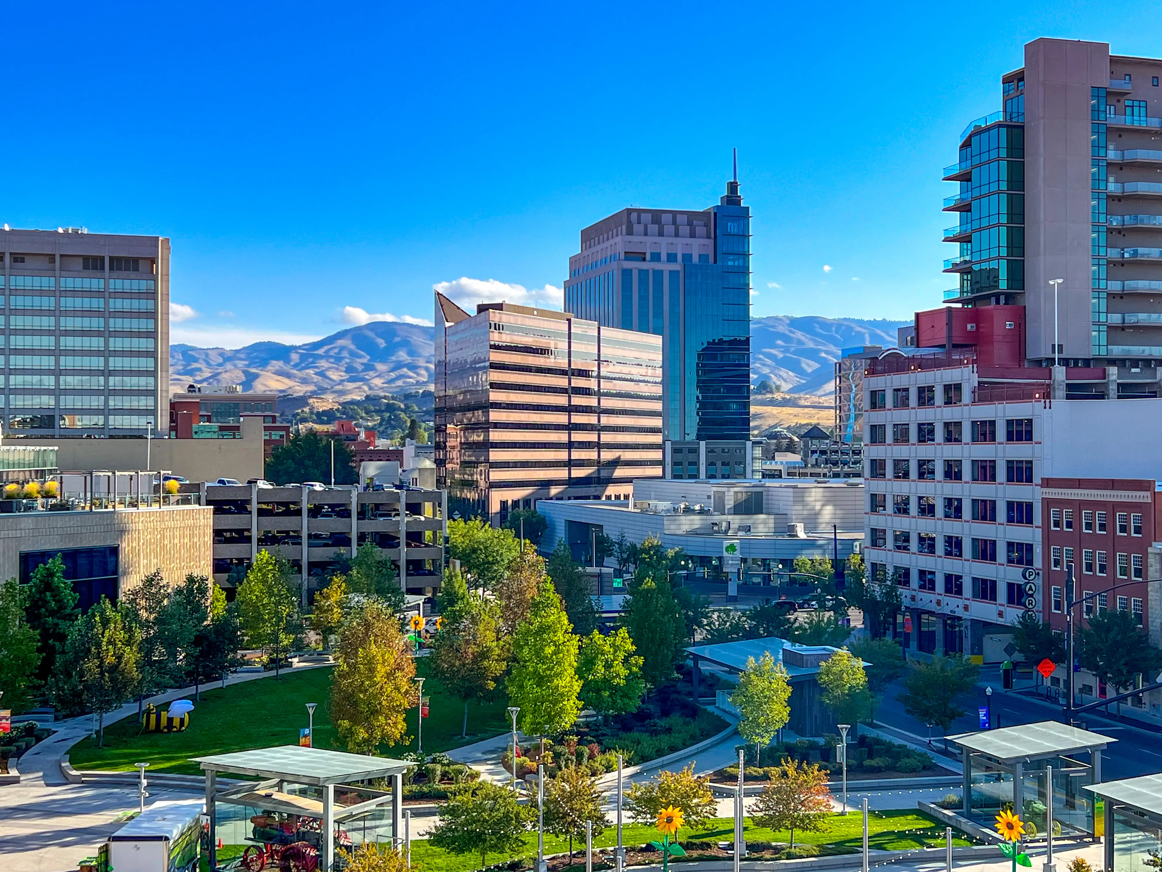 Downtown Boise, Idaho and the foothills