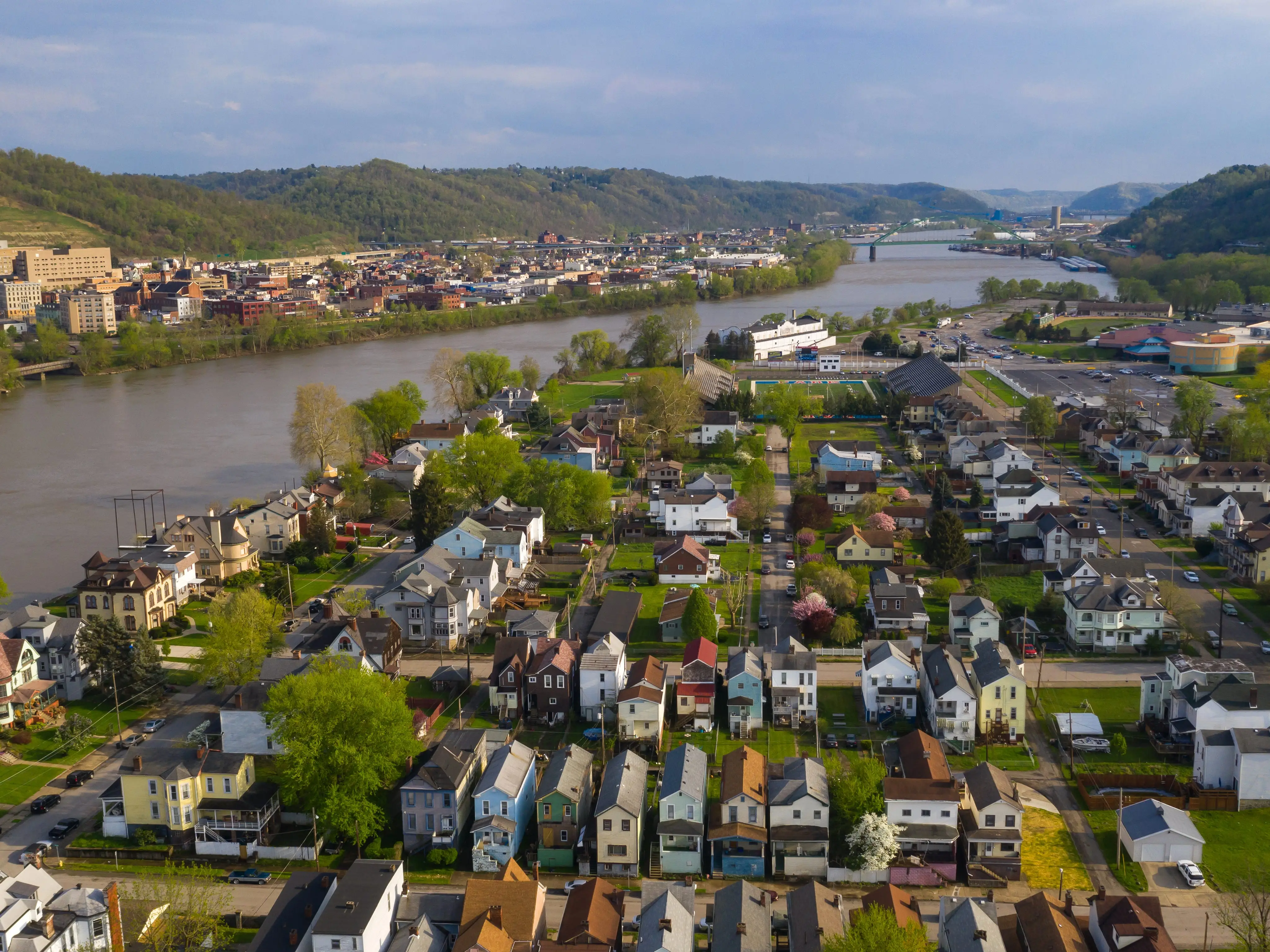 Structures dot the landscape of Wheeling Island in West Virgina