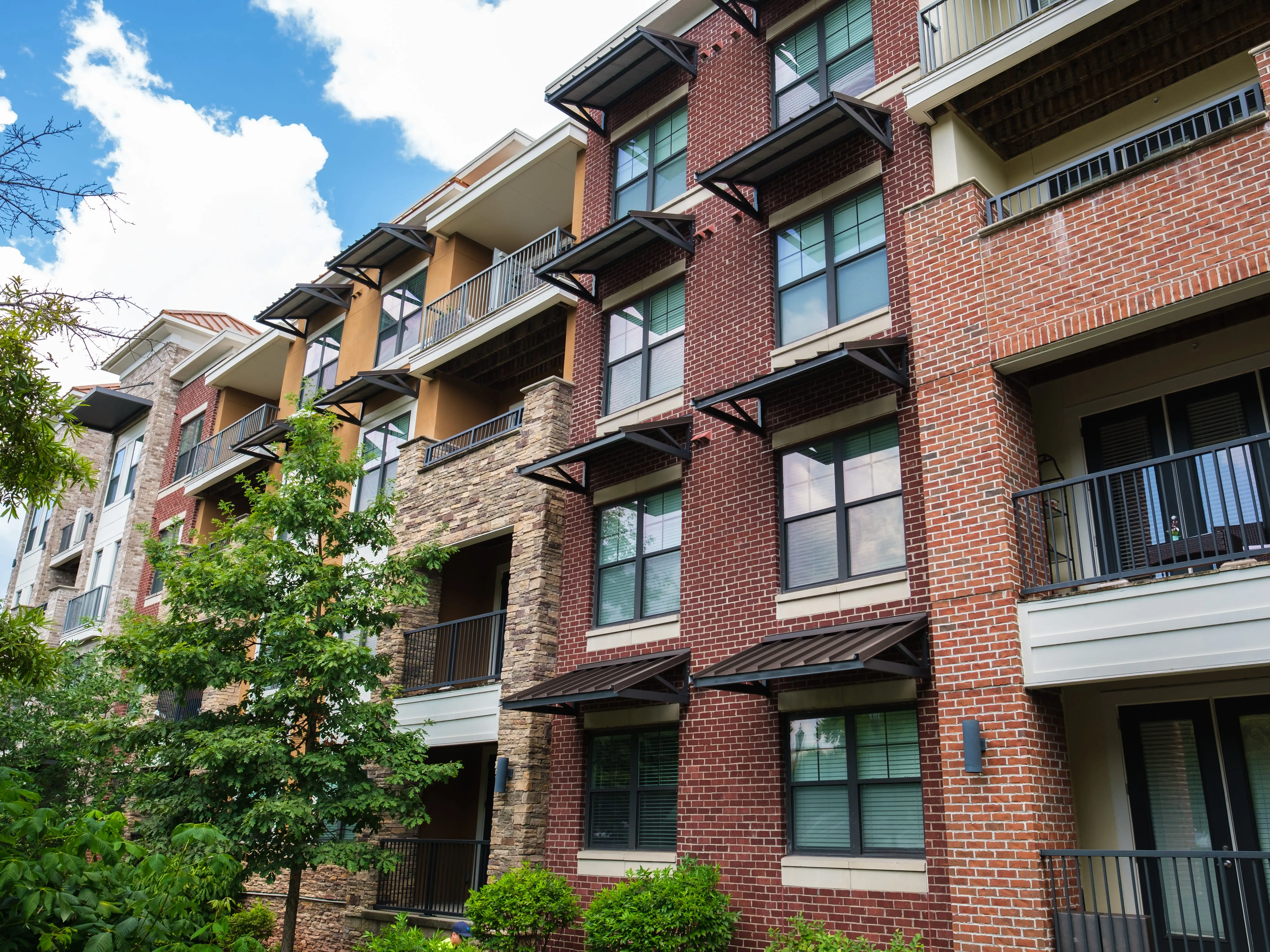 Typical brick facade apartment building complex in Brentwood, Tennessee