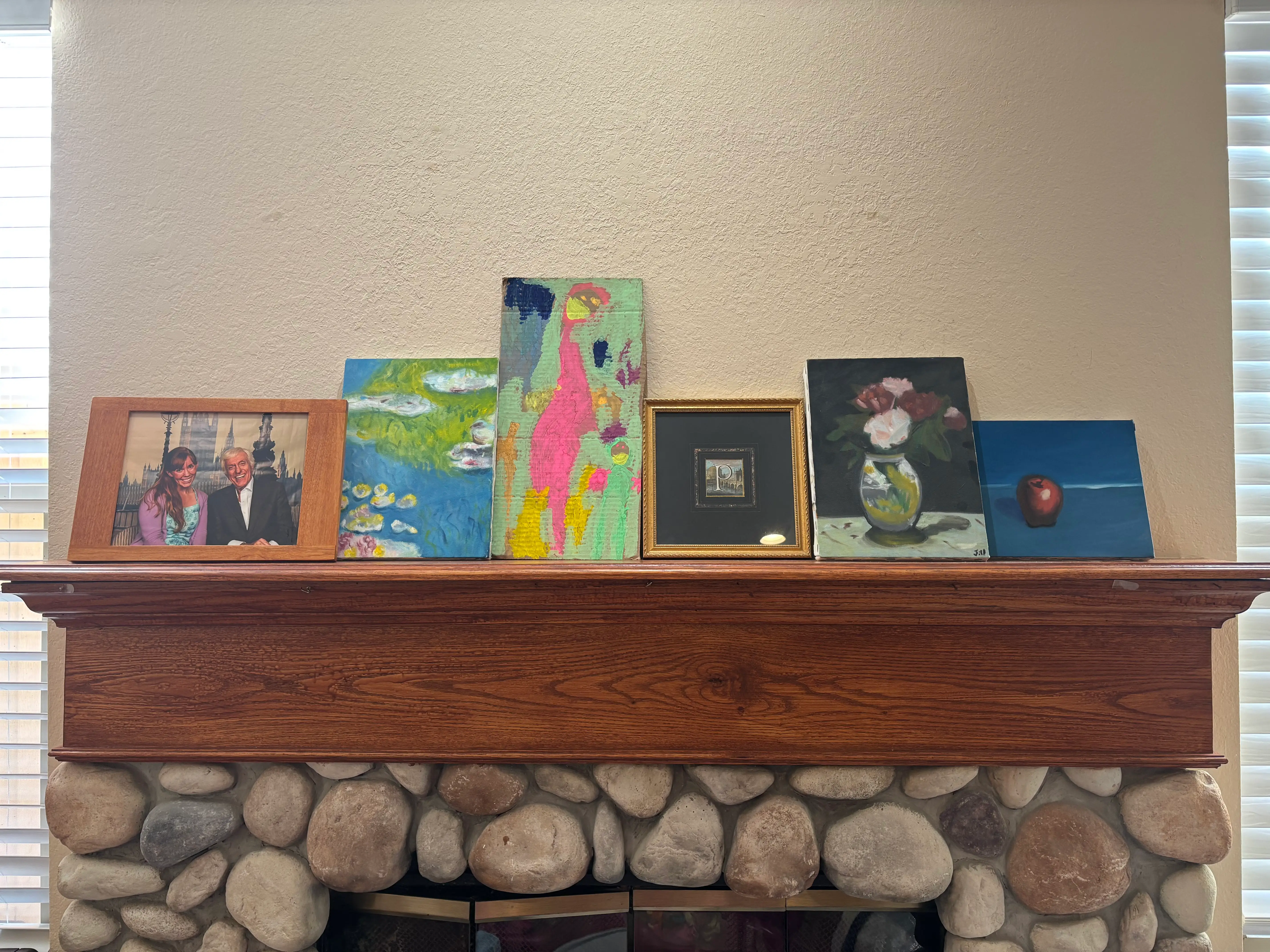 Art on fireplace