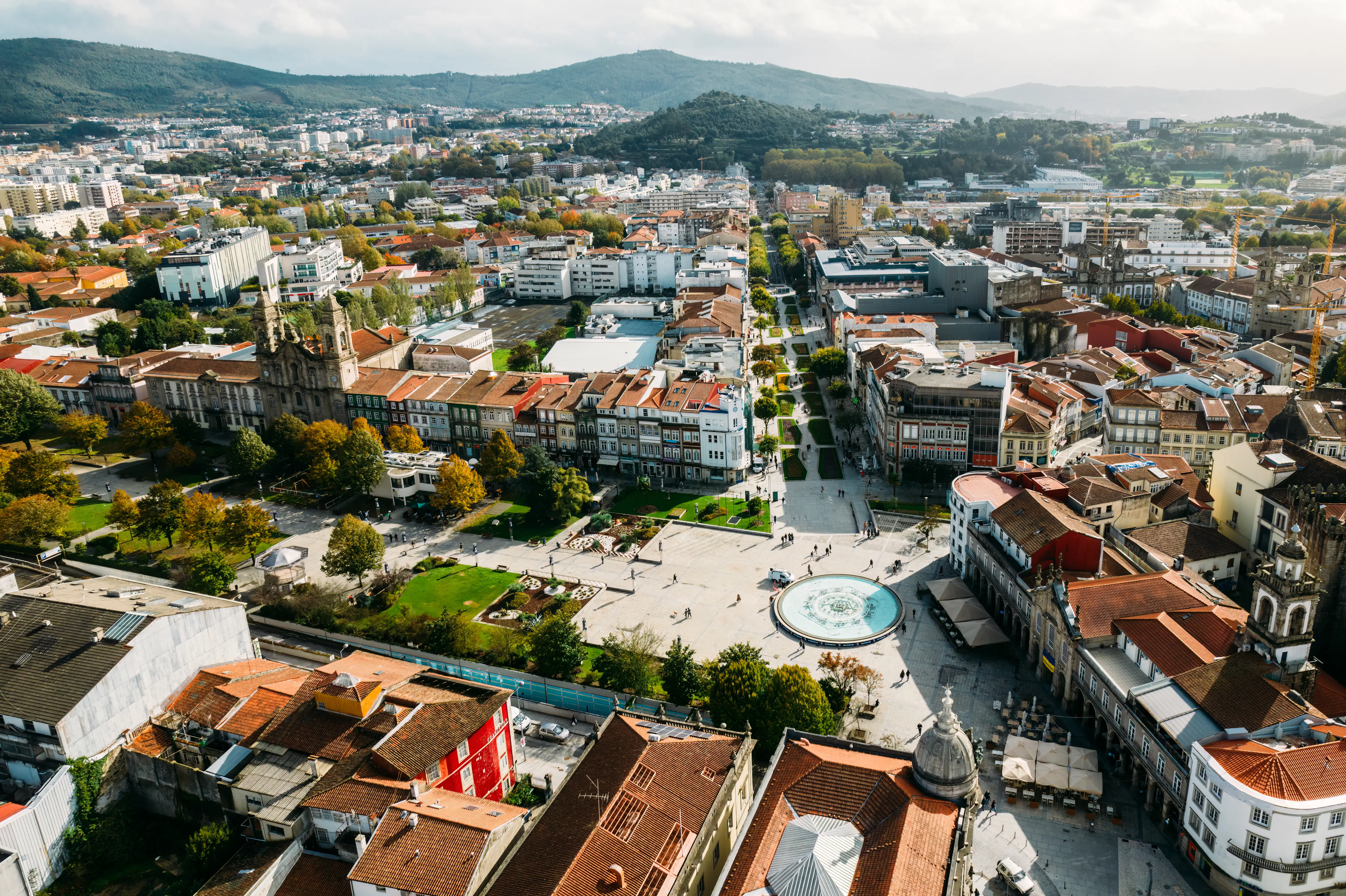Aerial view of Braga in northern Portugal on a sunny day.