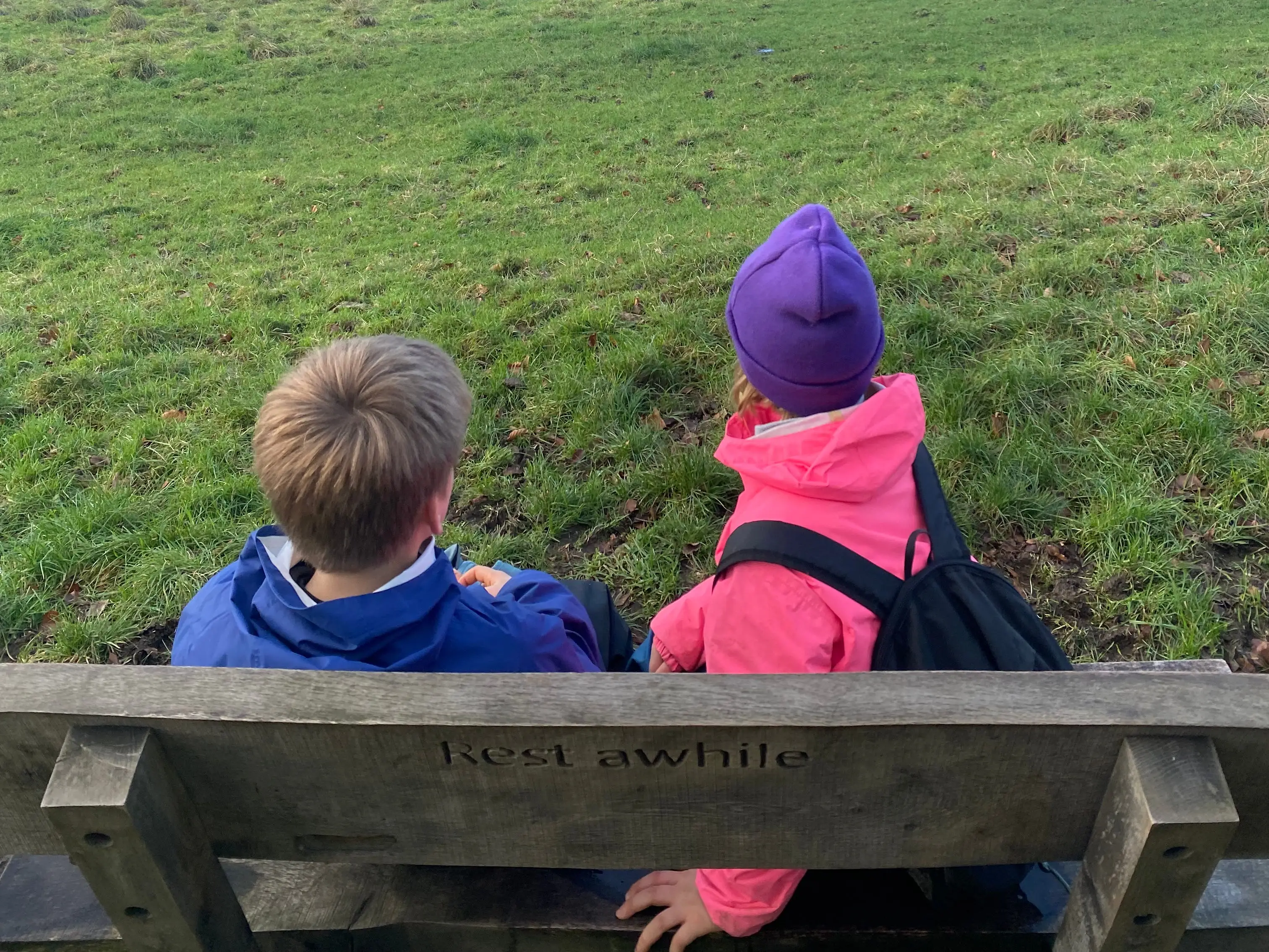 Two kids staring out into greenery