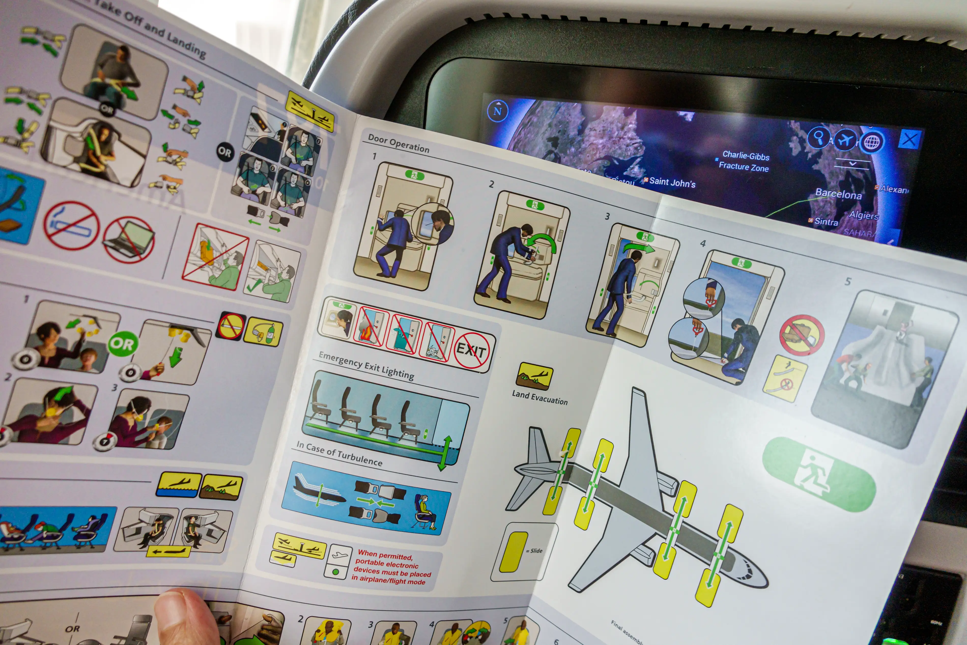 Airline safety card.