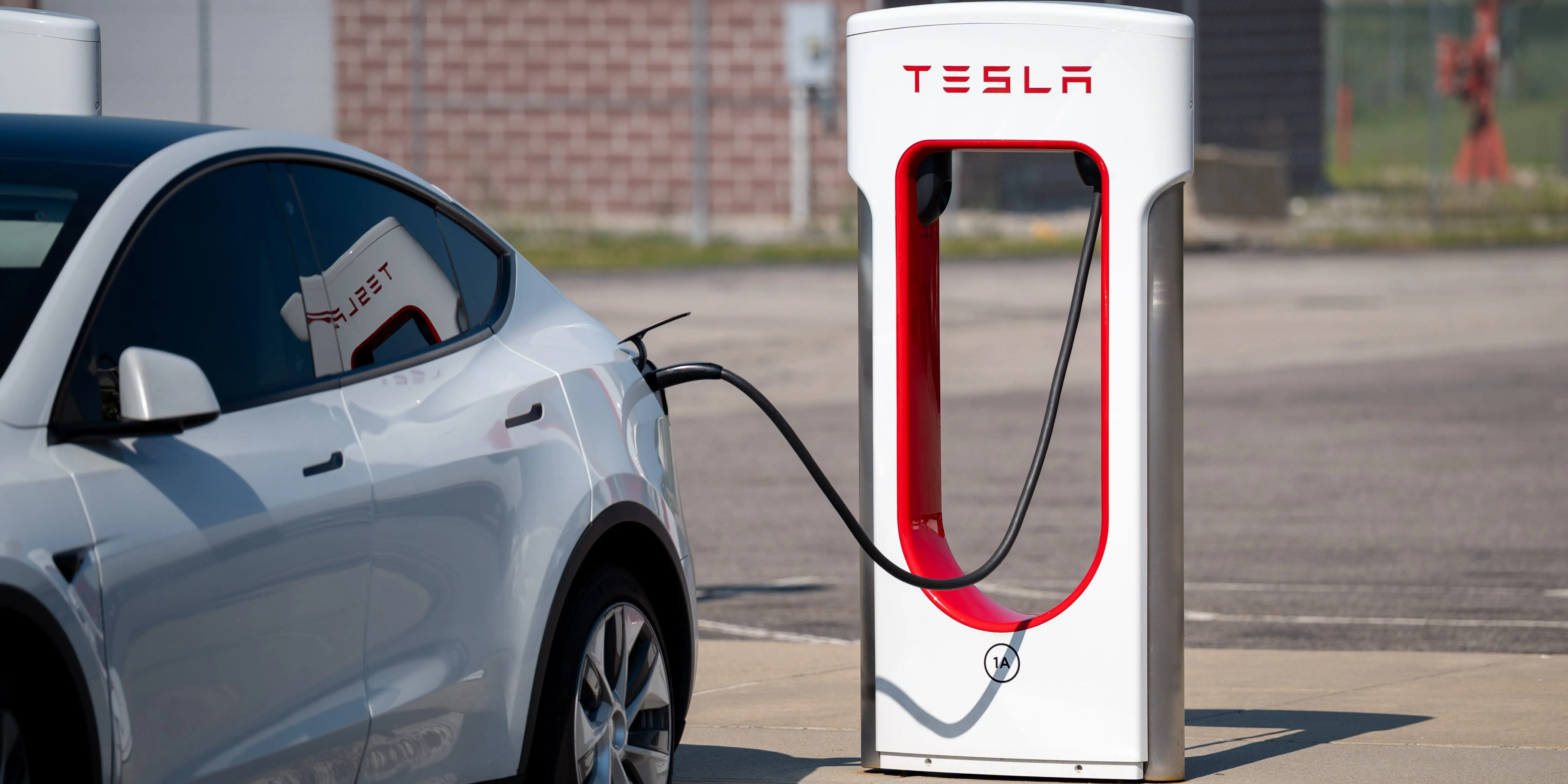 A Tesla Supercharger electric vehicle charging station is seen in Indiana, United States, on August 4, 2026. (Photo by Marcin Golba/NurPhoto via Getty Images)