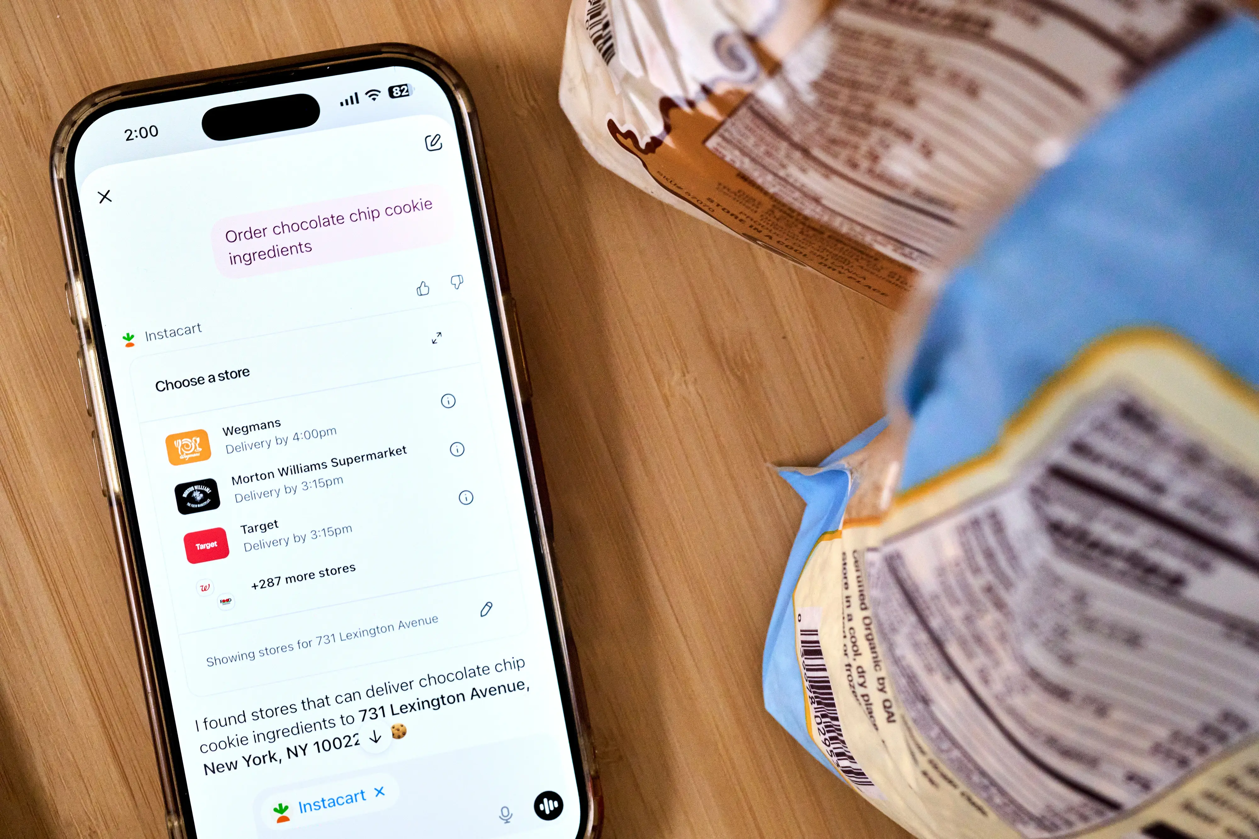 The Instacart mini app in the ChatGPT app arranged on a smartphone in Forest Hills, New York, US, on Friday, in March 2026