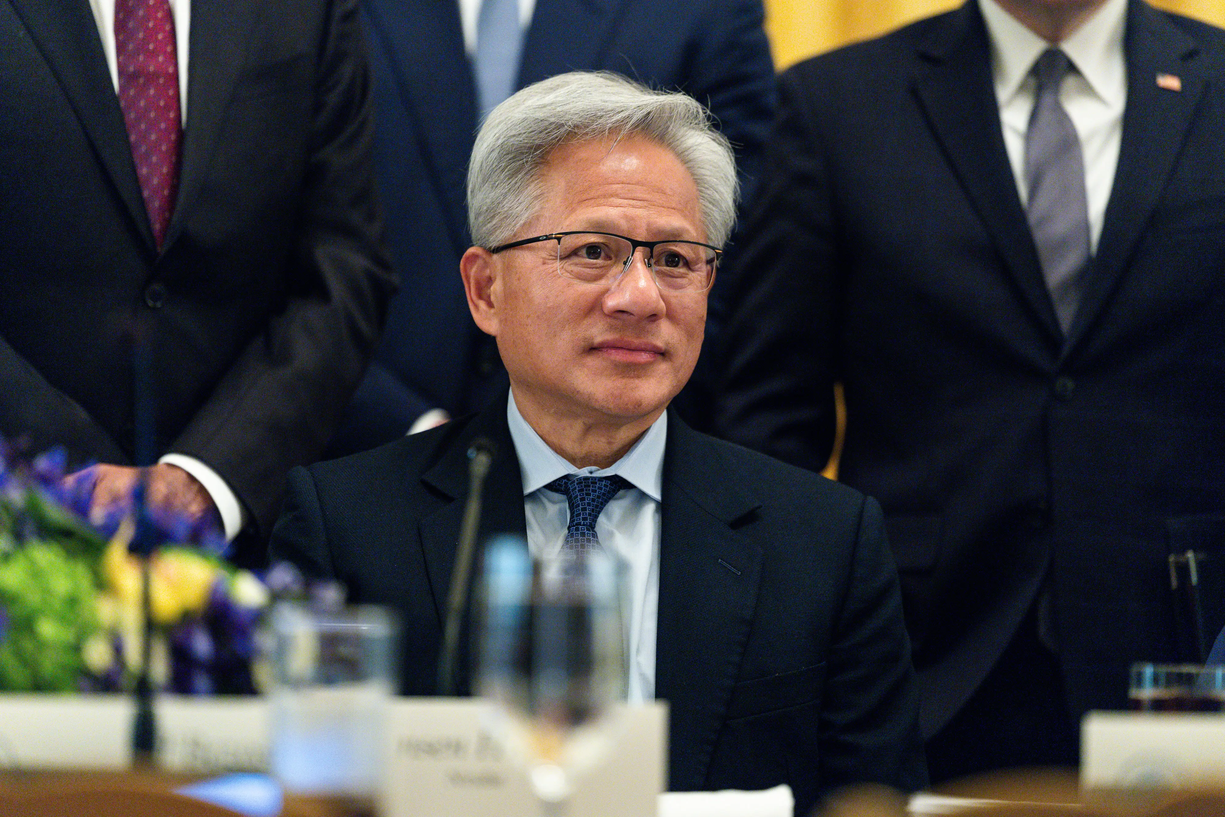 Jensen Huang, chief executive officer of Nvidia Corp., during a meeting with tech executives on artificial intelligence in the East Room of the White House in Washington, DC, US, on Tuesday, Sept. 29, 2026.