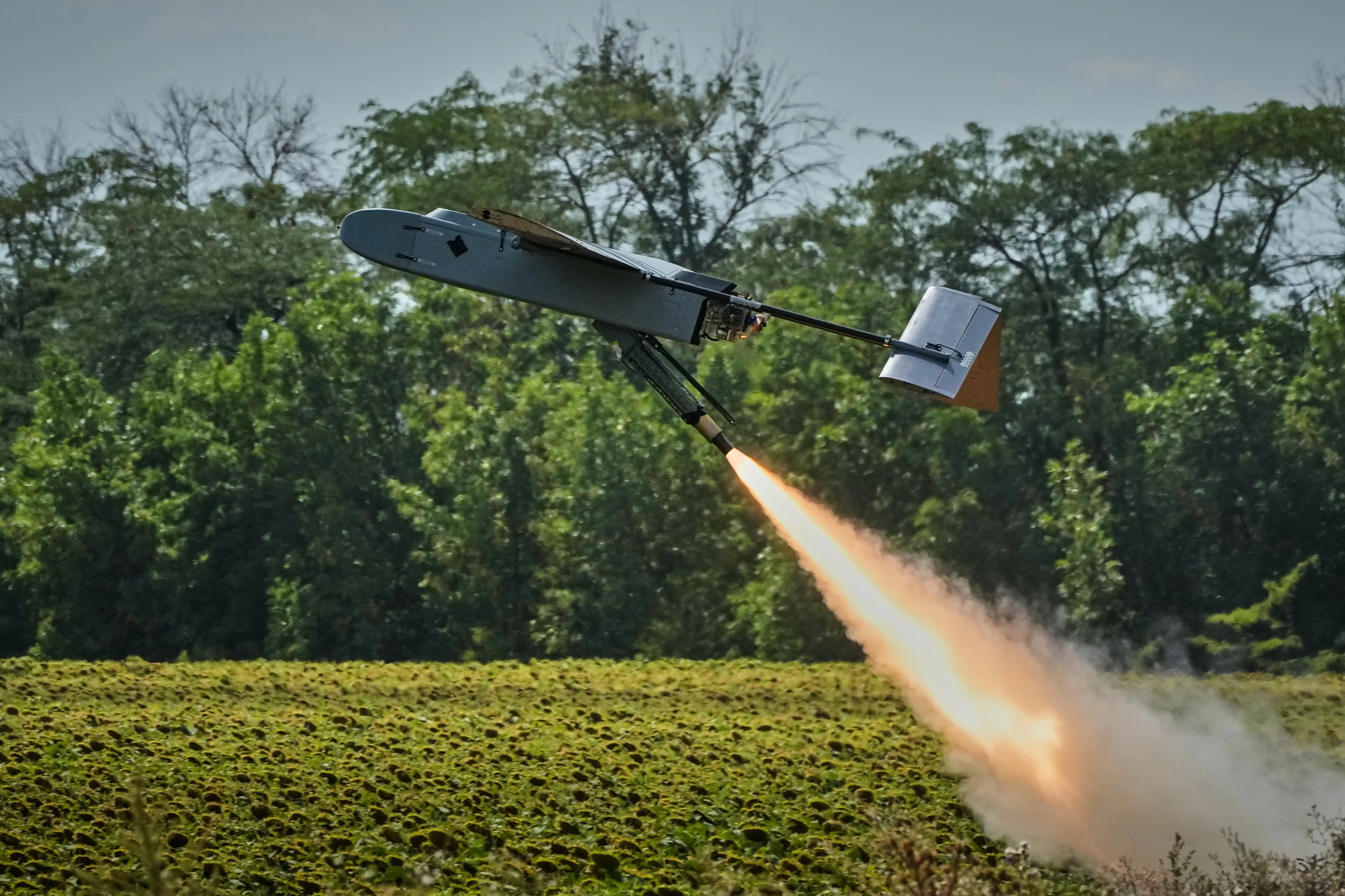 A Ukrainian FP-1 long-range attack drone is launched by the 413th Separate Regiment of Unmanned Systems 