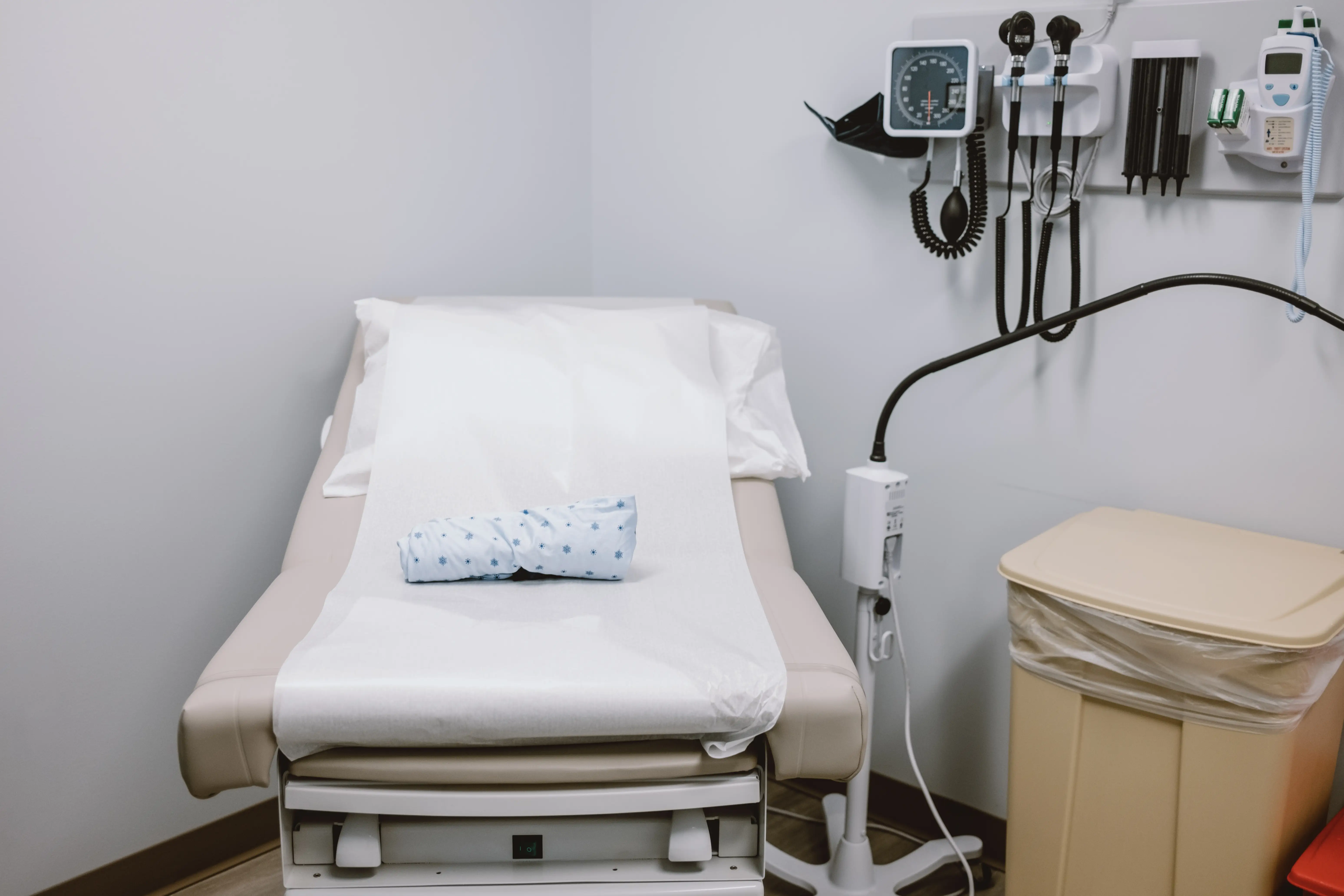 Close-up of an examination table in a doctor's office.