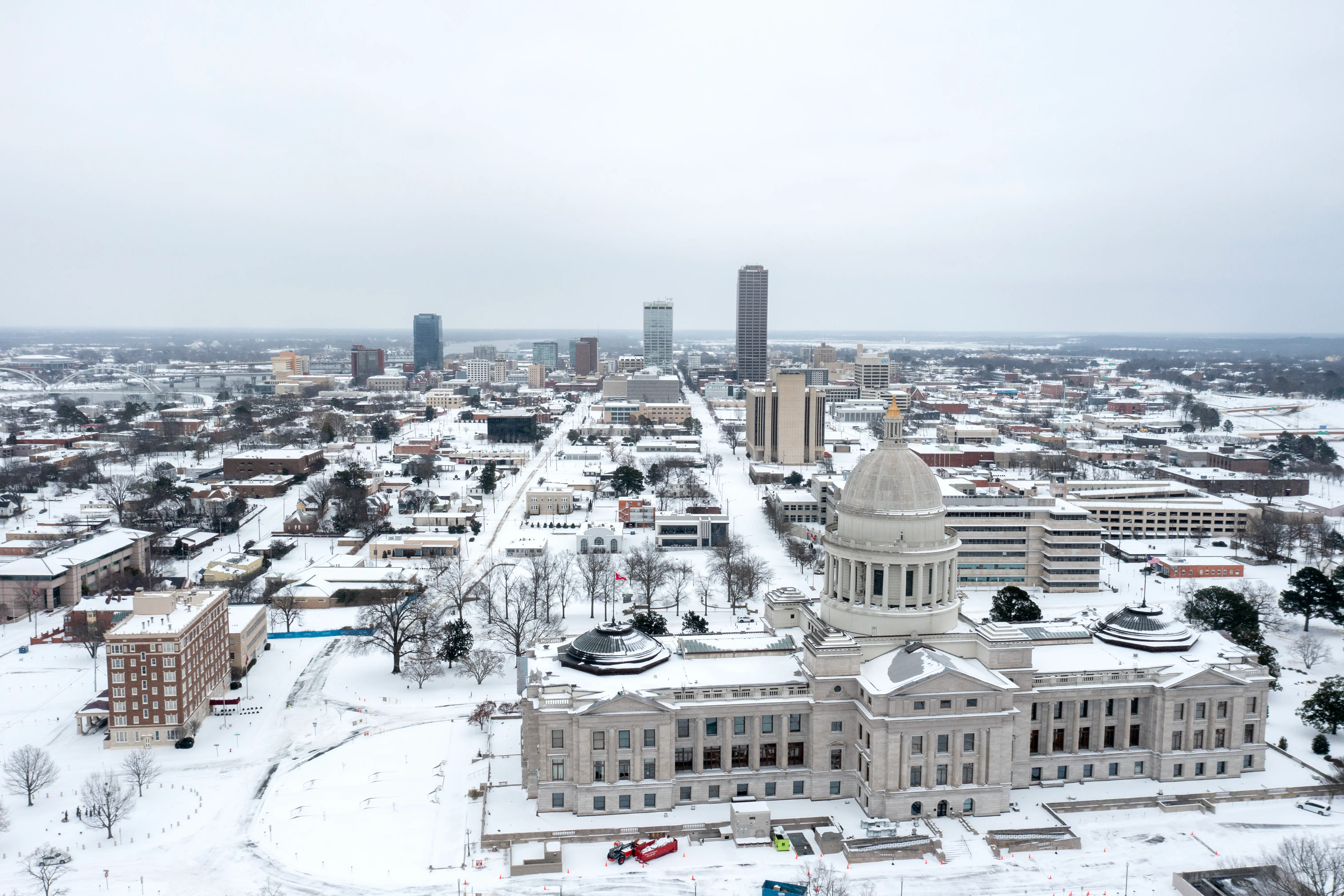 A snow-covered city.