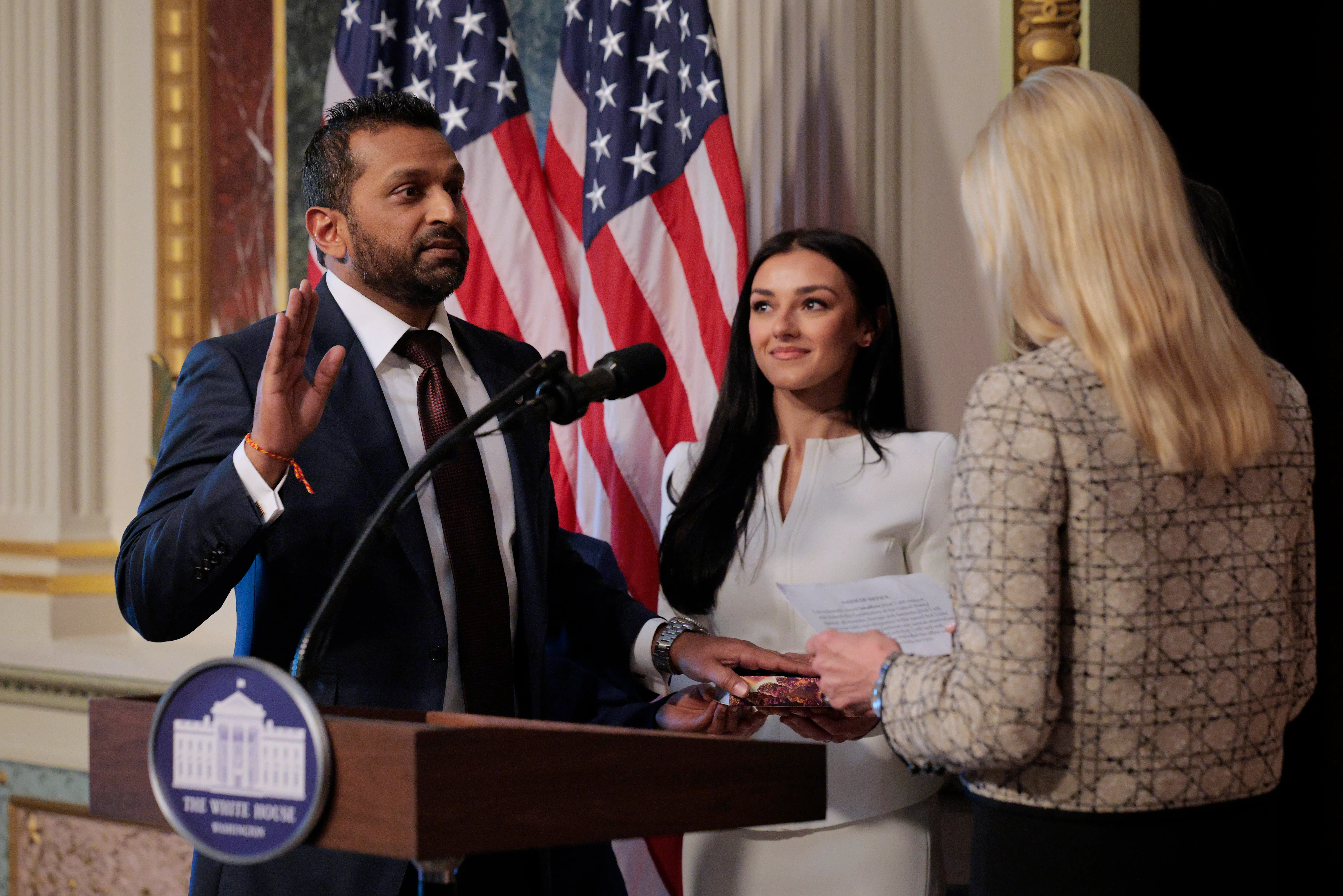 Alexis Wilkins held the Bhagavad Gita for Kash Patel's swearing-in ceremony.