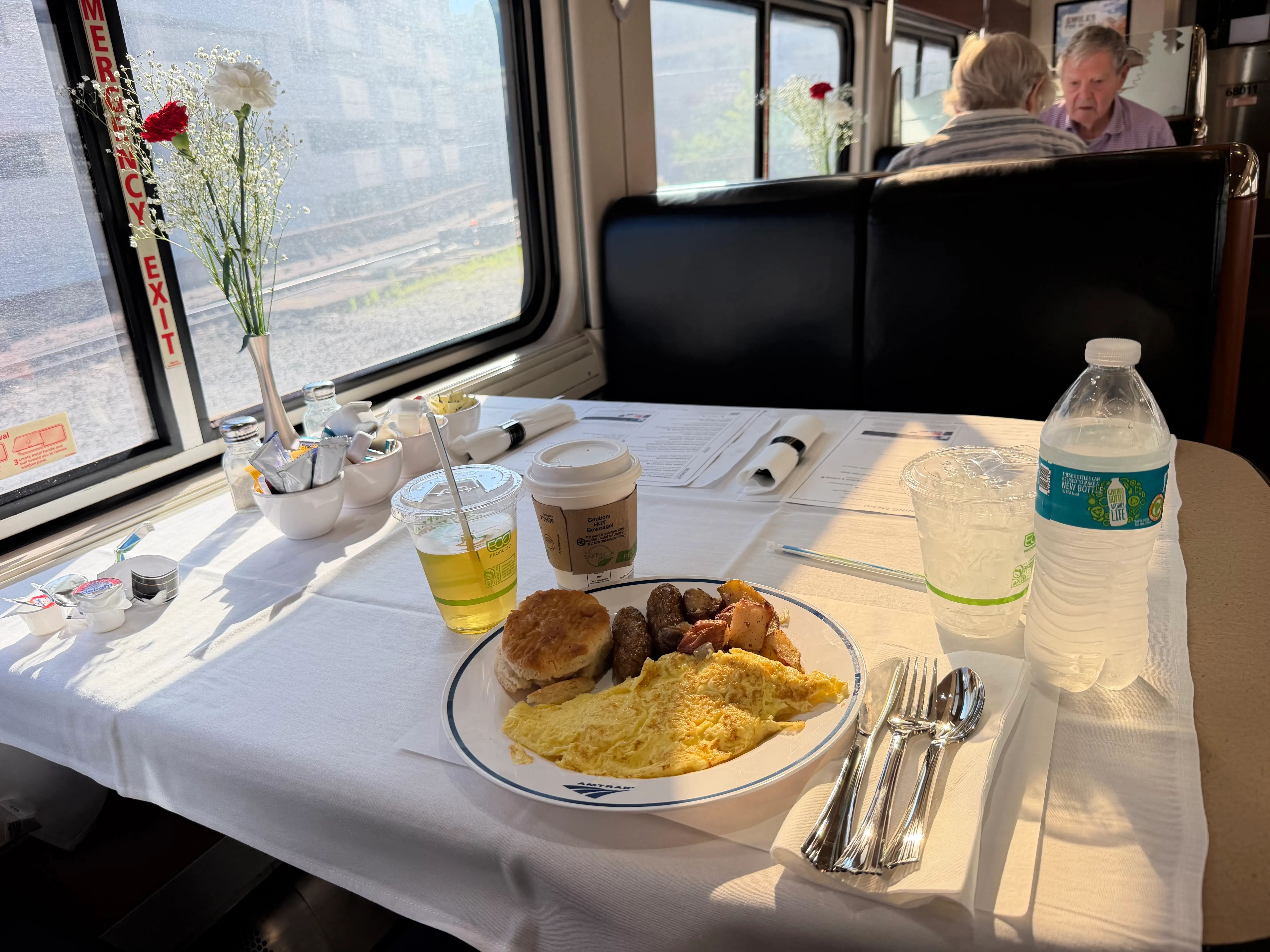 Breakfast on Amtrak private dining car