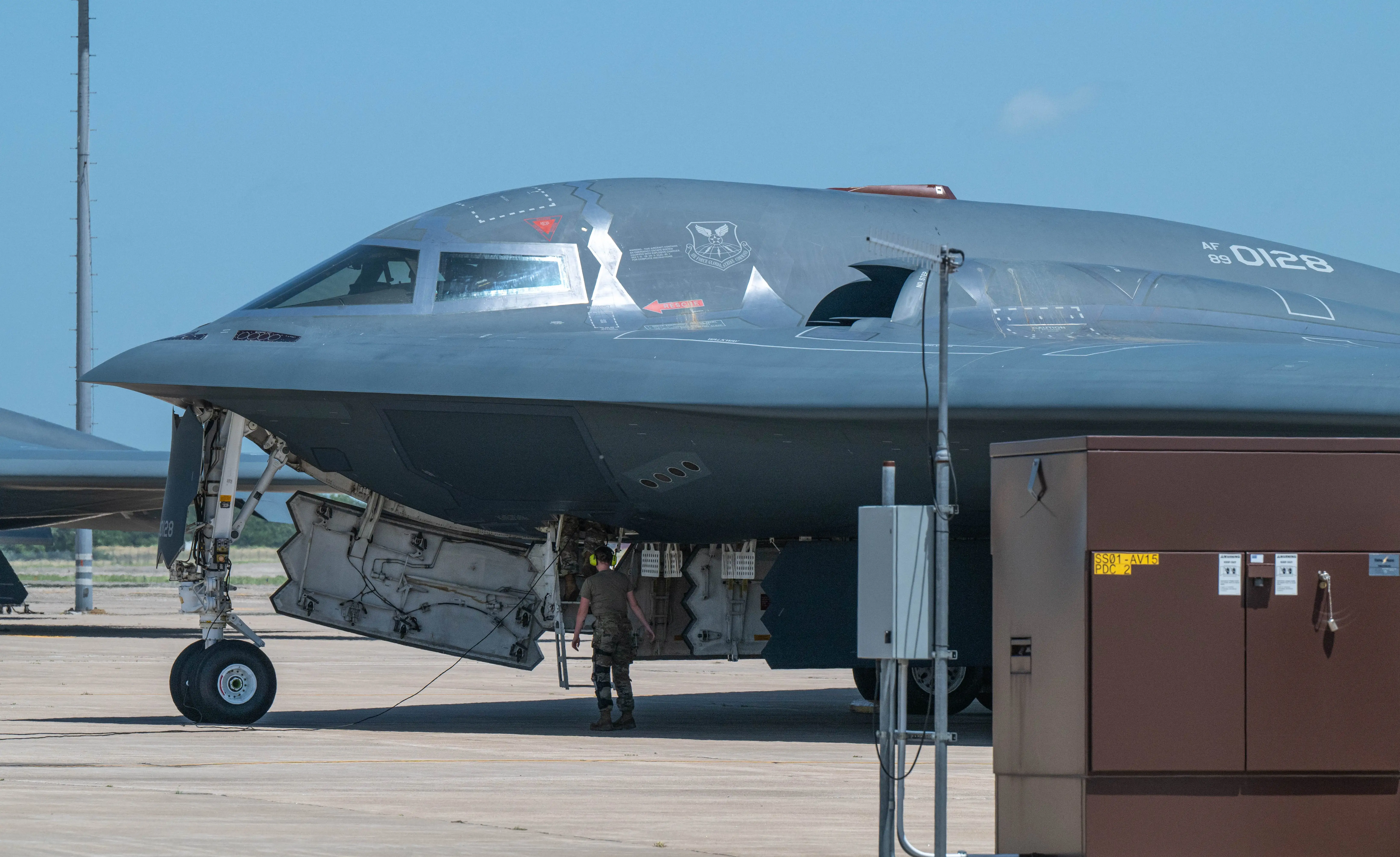 A US Air Force B-2 Spirit bomber pictured at Whiteman Air Force Base, Missouri, following the Operation Midnight Hammer Iranian bombing raid, June 22, 2025.