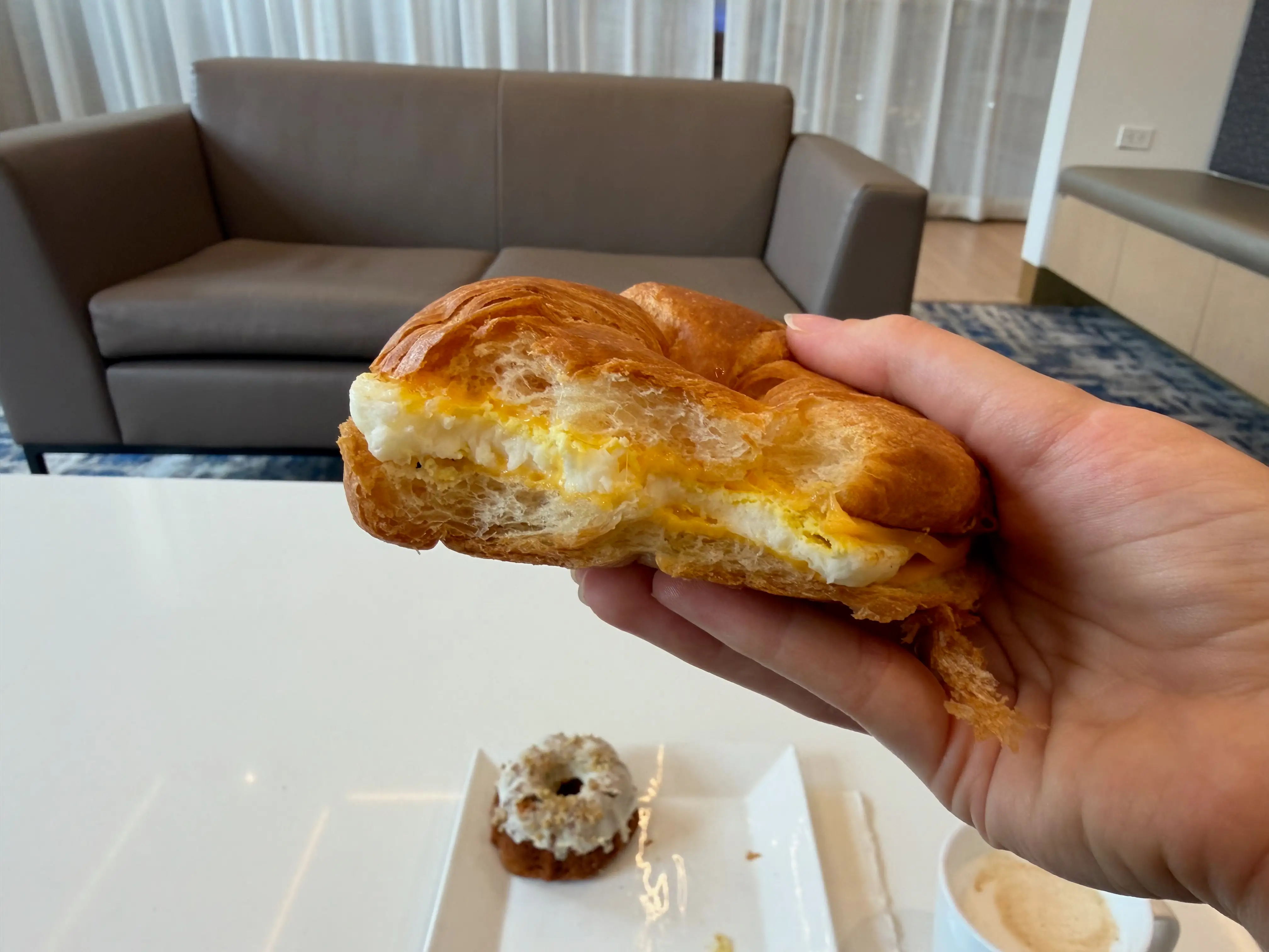 Egg and cheese sandwich from Amtrak Metropolitan lounge