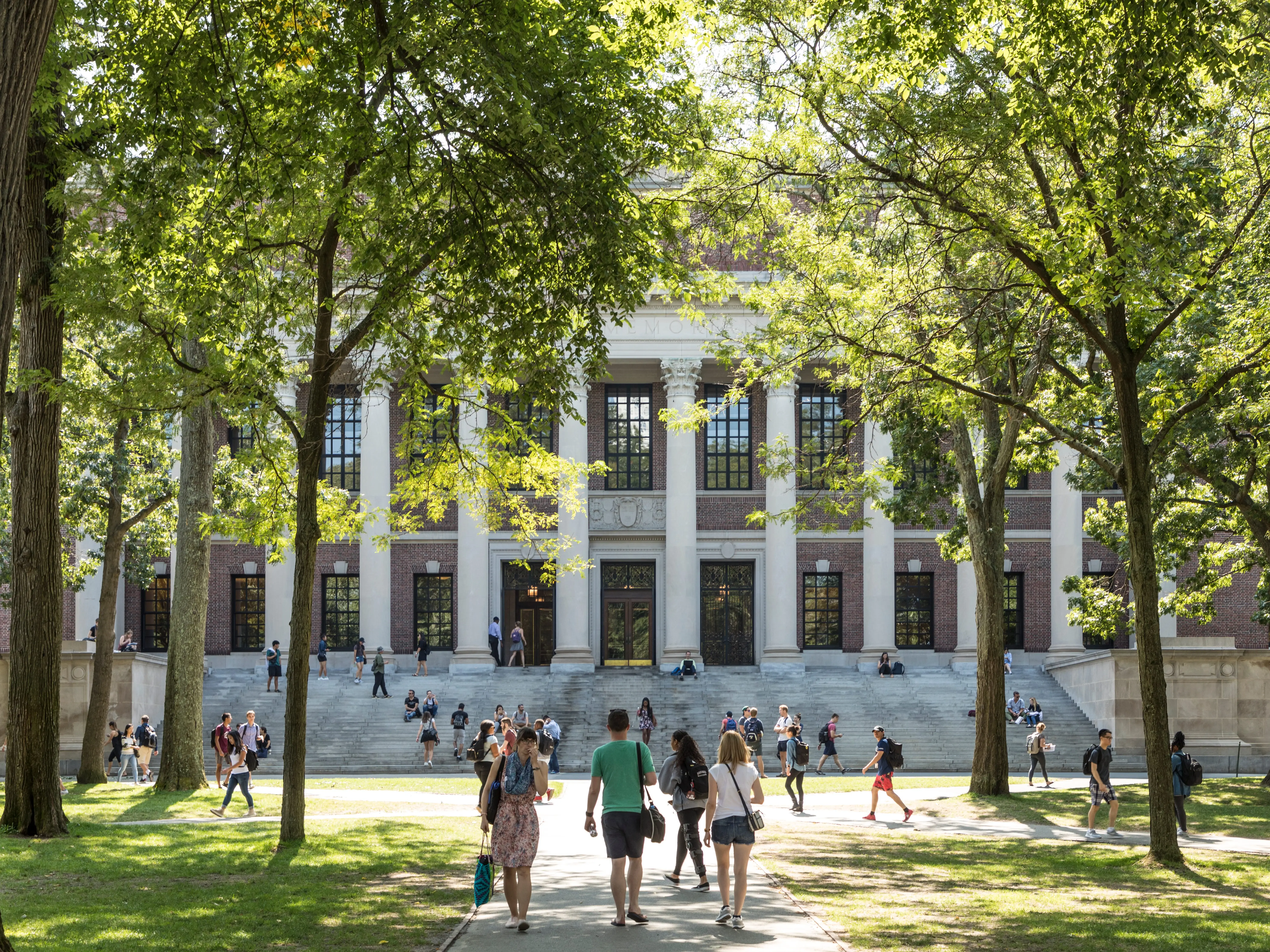Harvard campus with brilliant fall foliage stock photo