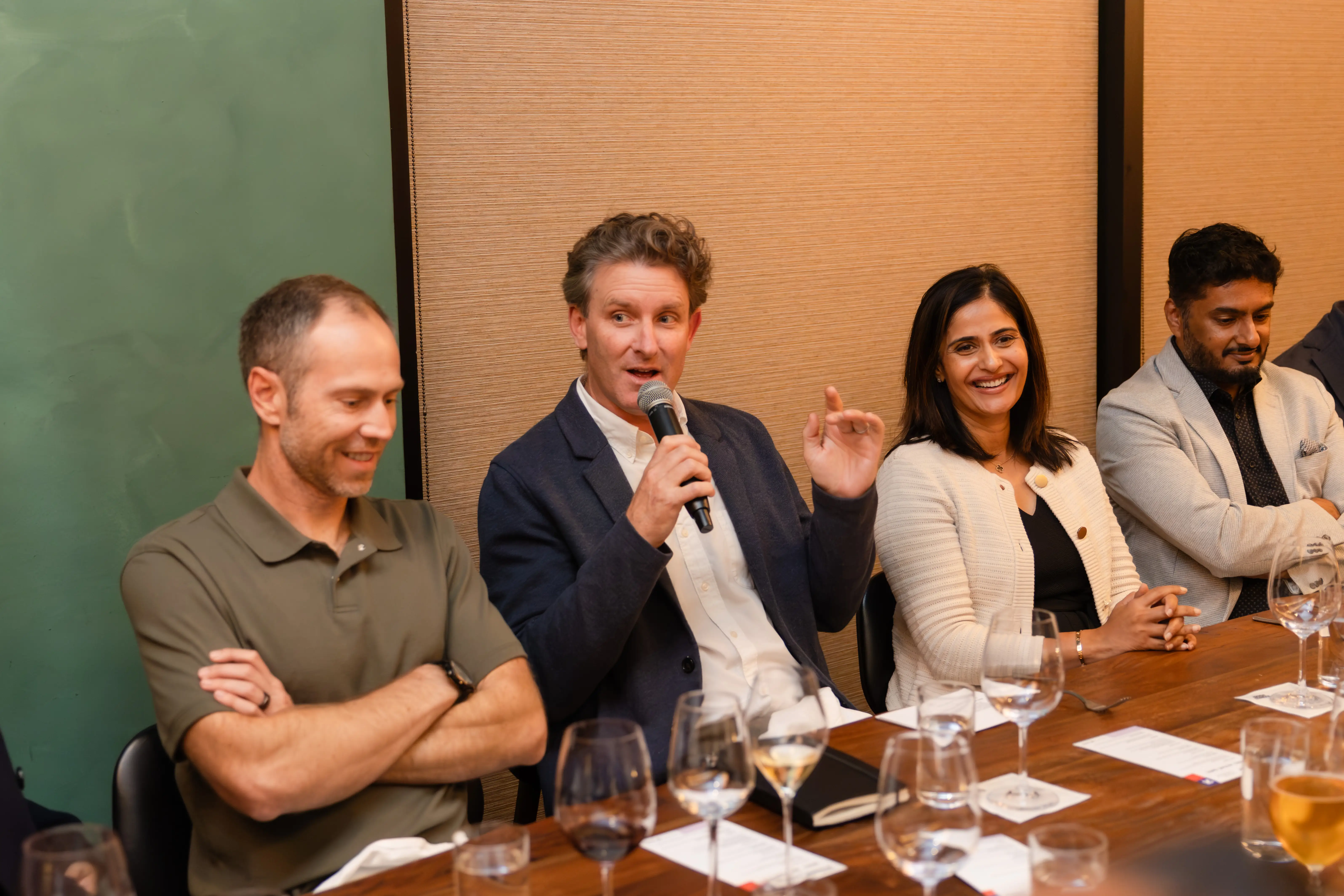 Left to right: Figma VP of Engineering Josh Clemm; AI Insider's Alistair Barr; ServiceNow executive Ashraf Karim; and Proofpoint AI security chief Ravi Ithal.