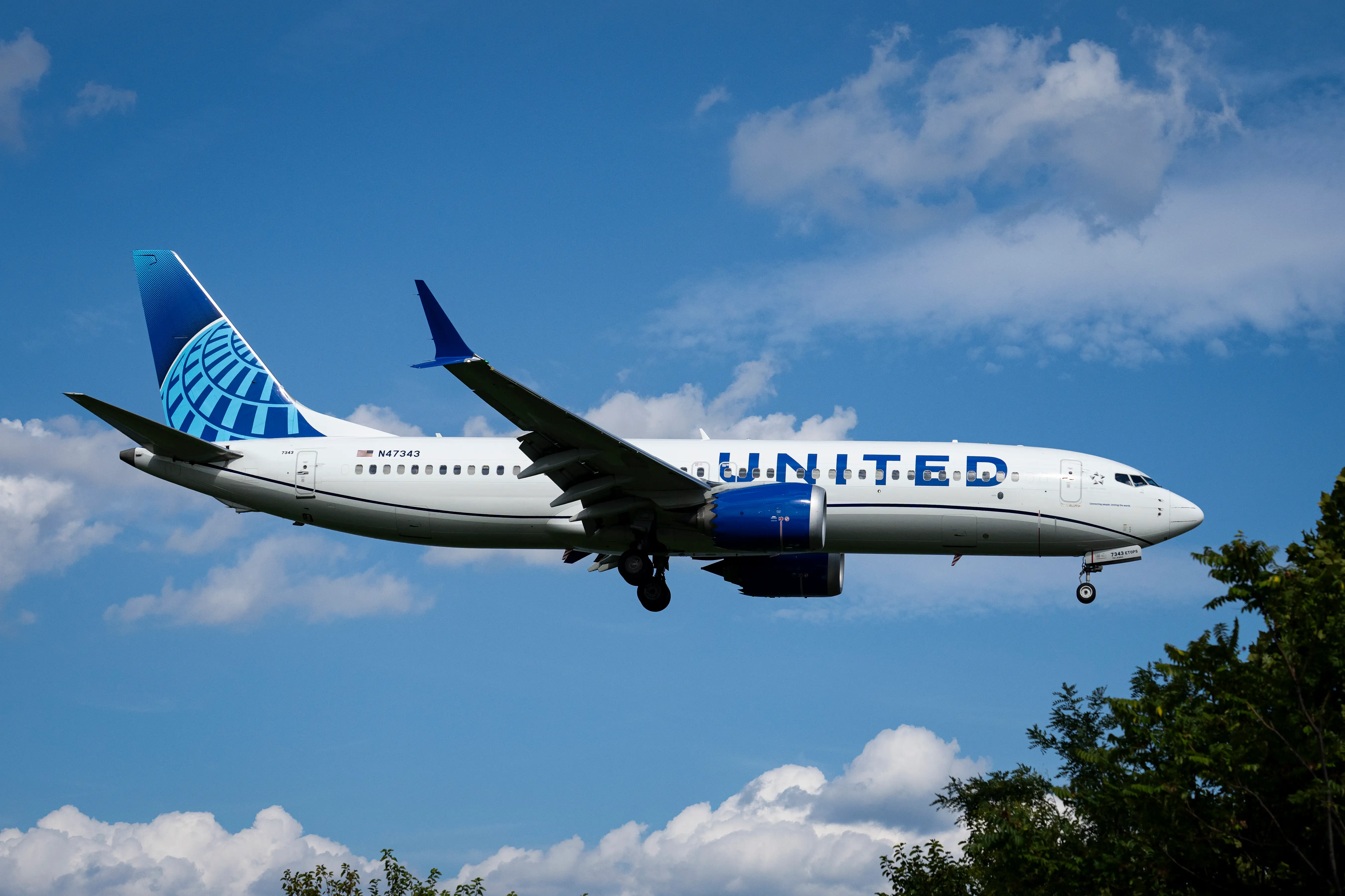 A United Airlines Boeing 737 MAX 8.