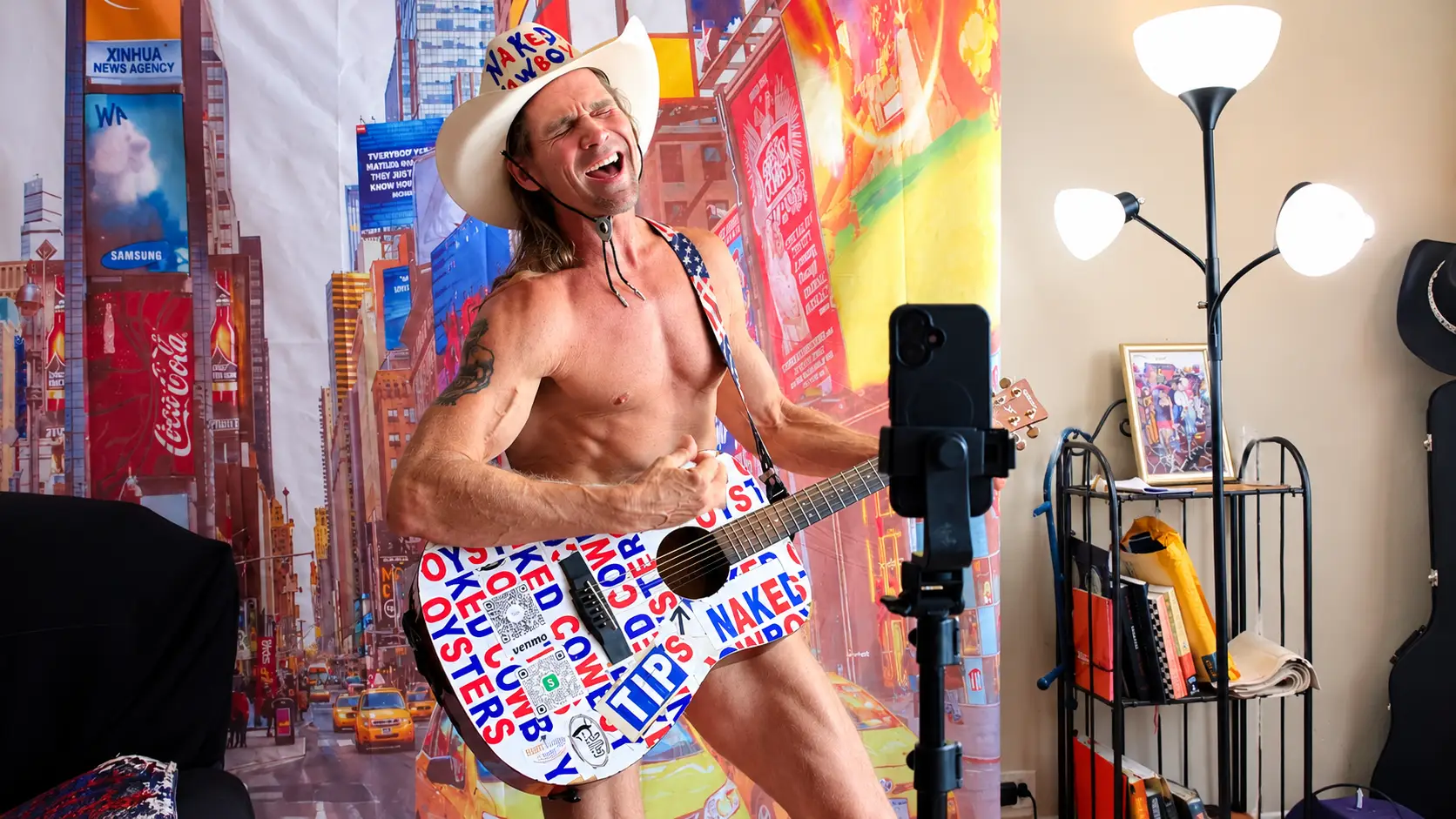 The naked, cowboy films a cameo