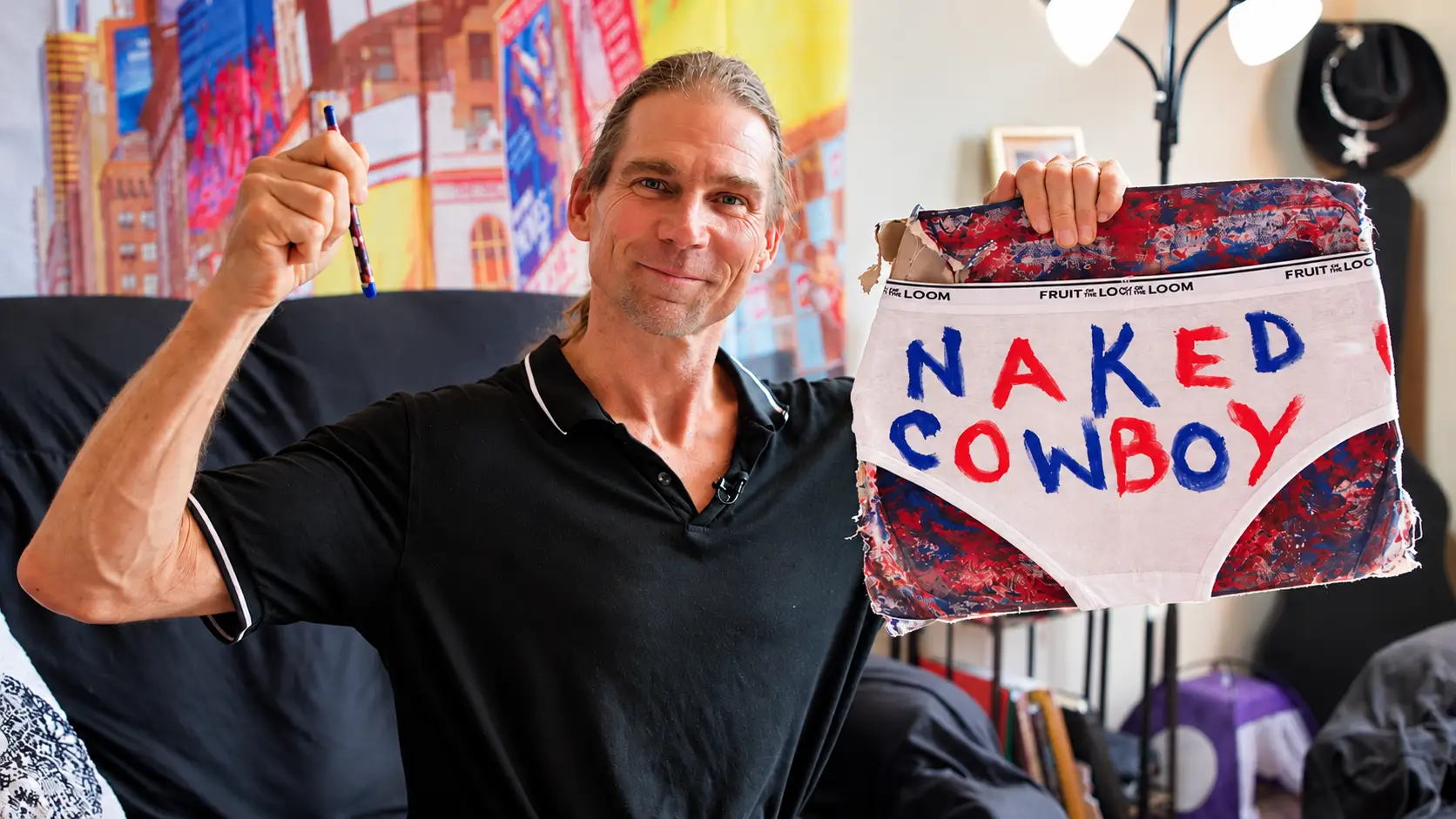 Burck paints his own underwear in his home.