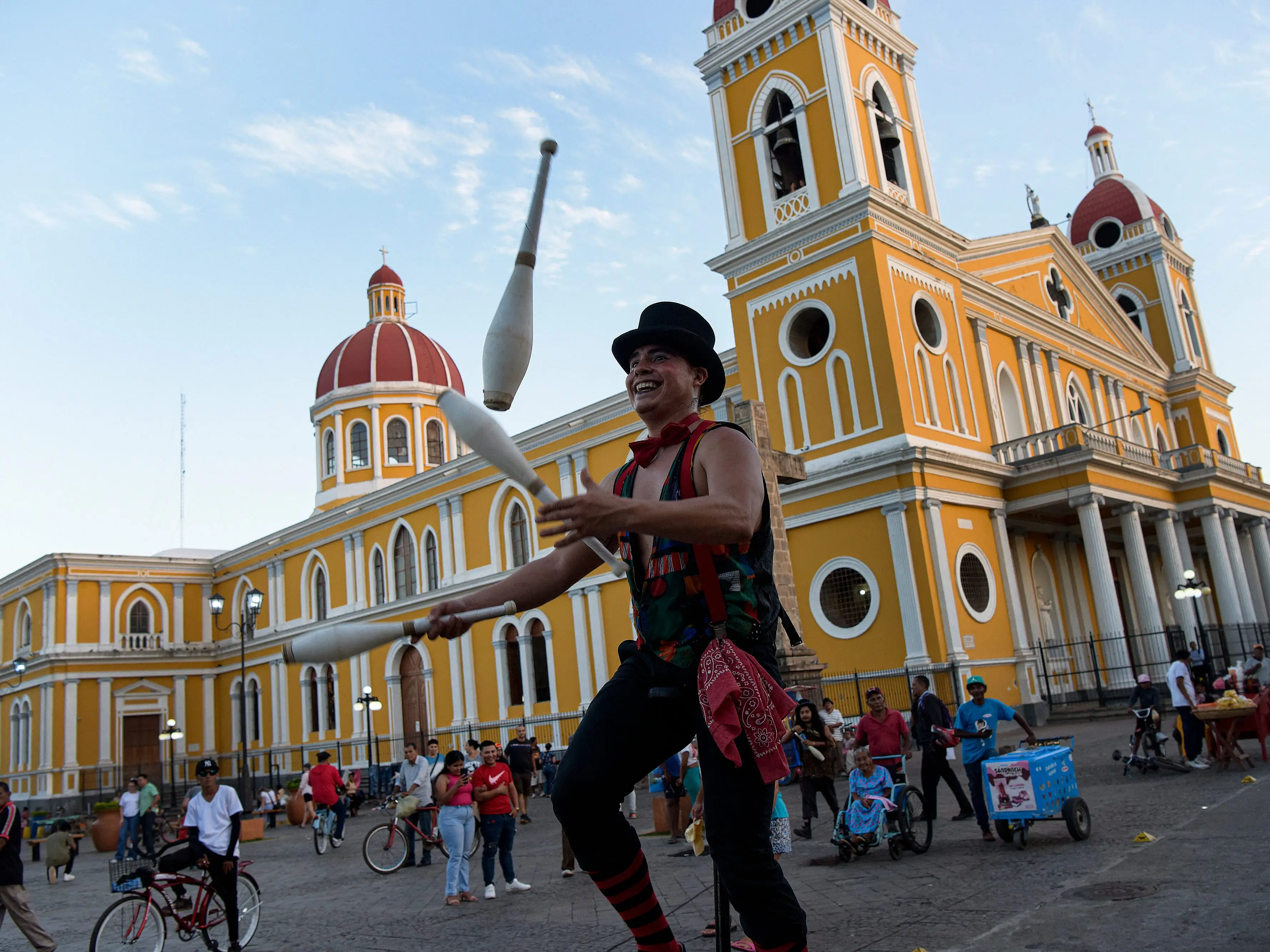 A juggler performs during a street art festival.