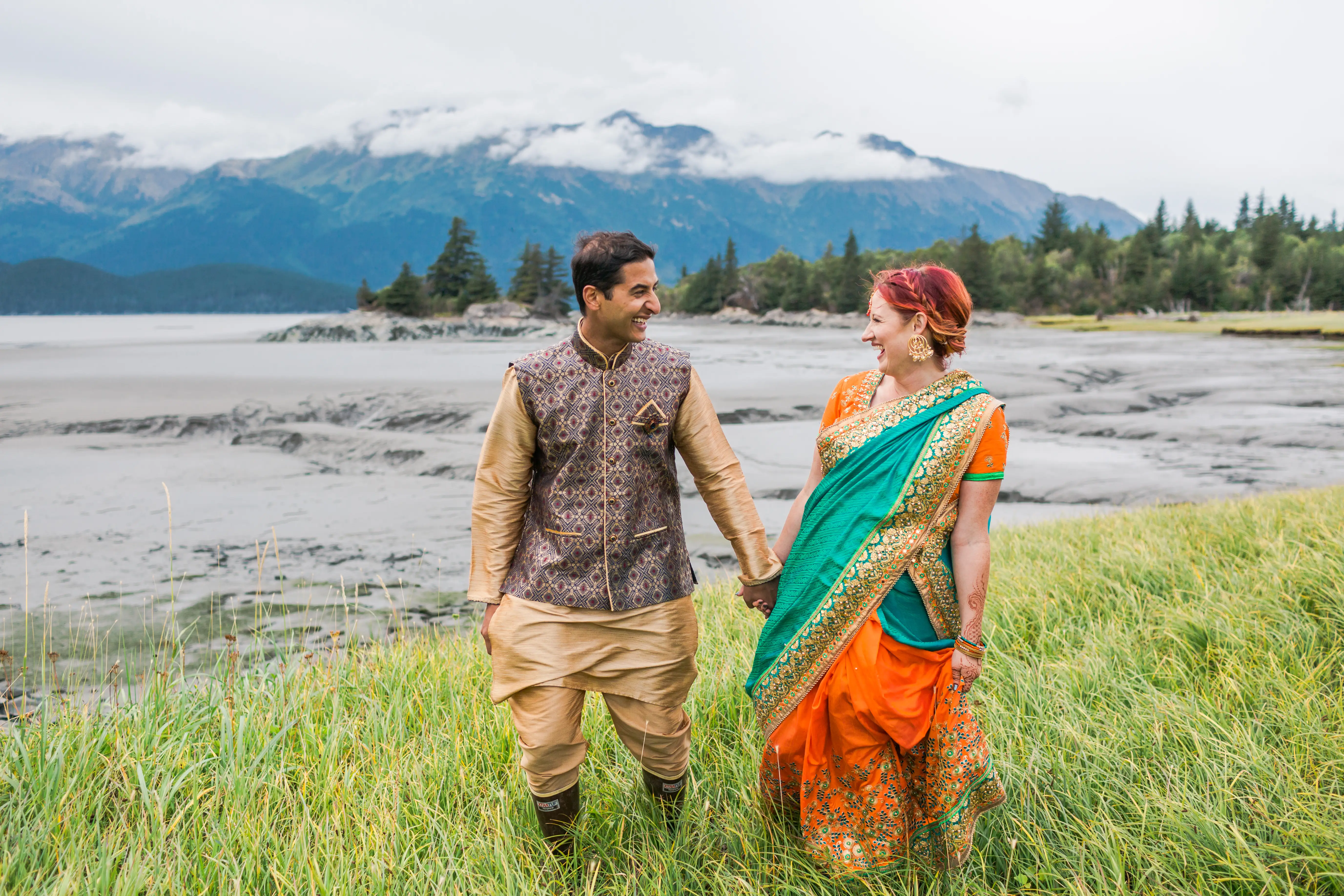 Woman and husband in Alaska for wedding celebration
