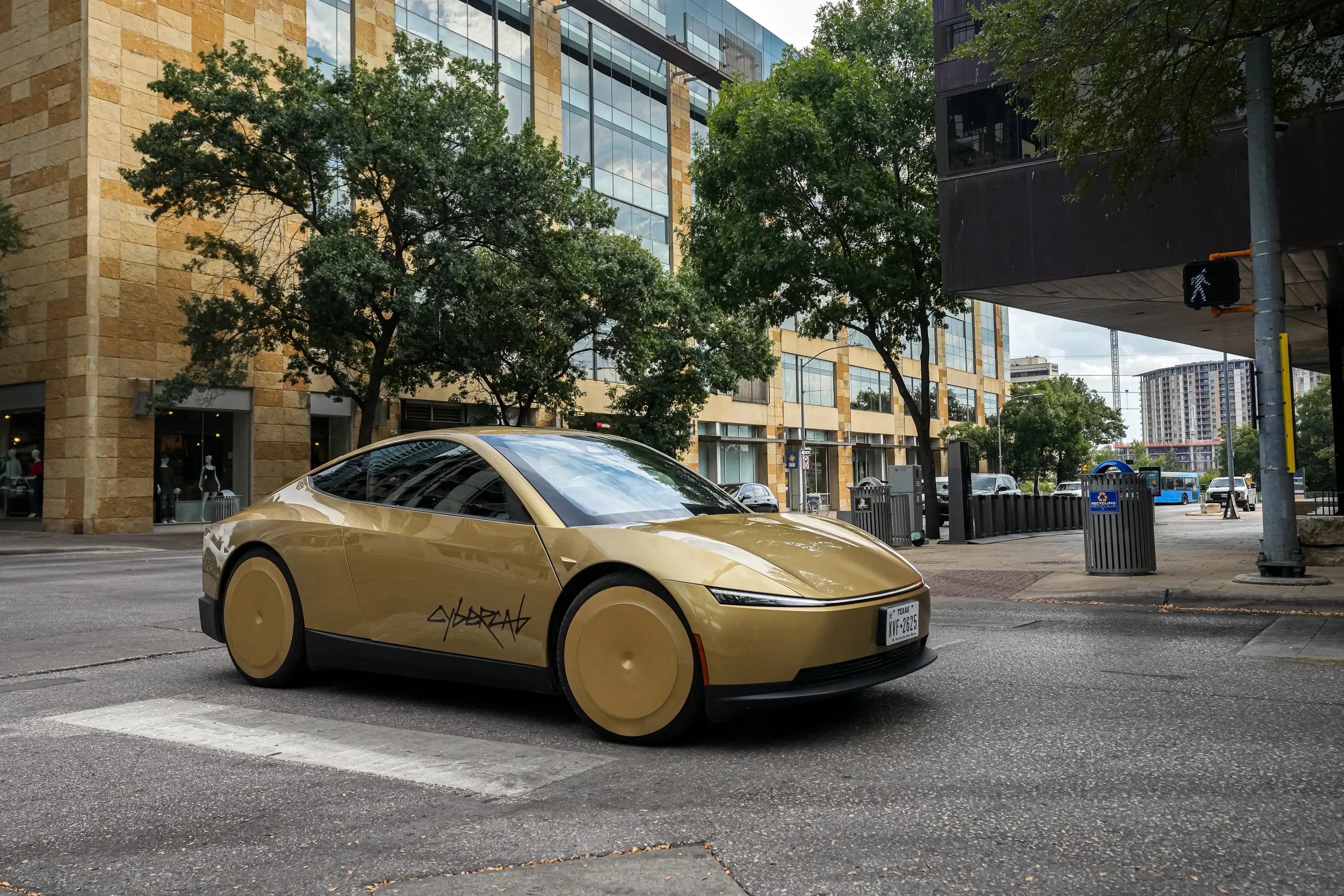 A Tesla Cybercab turns onto 2nd Street on Thursday, September 3, 2026, in Austin