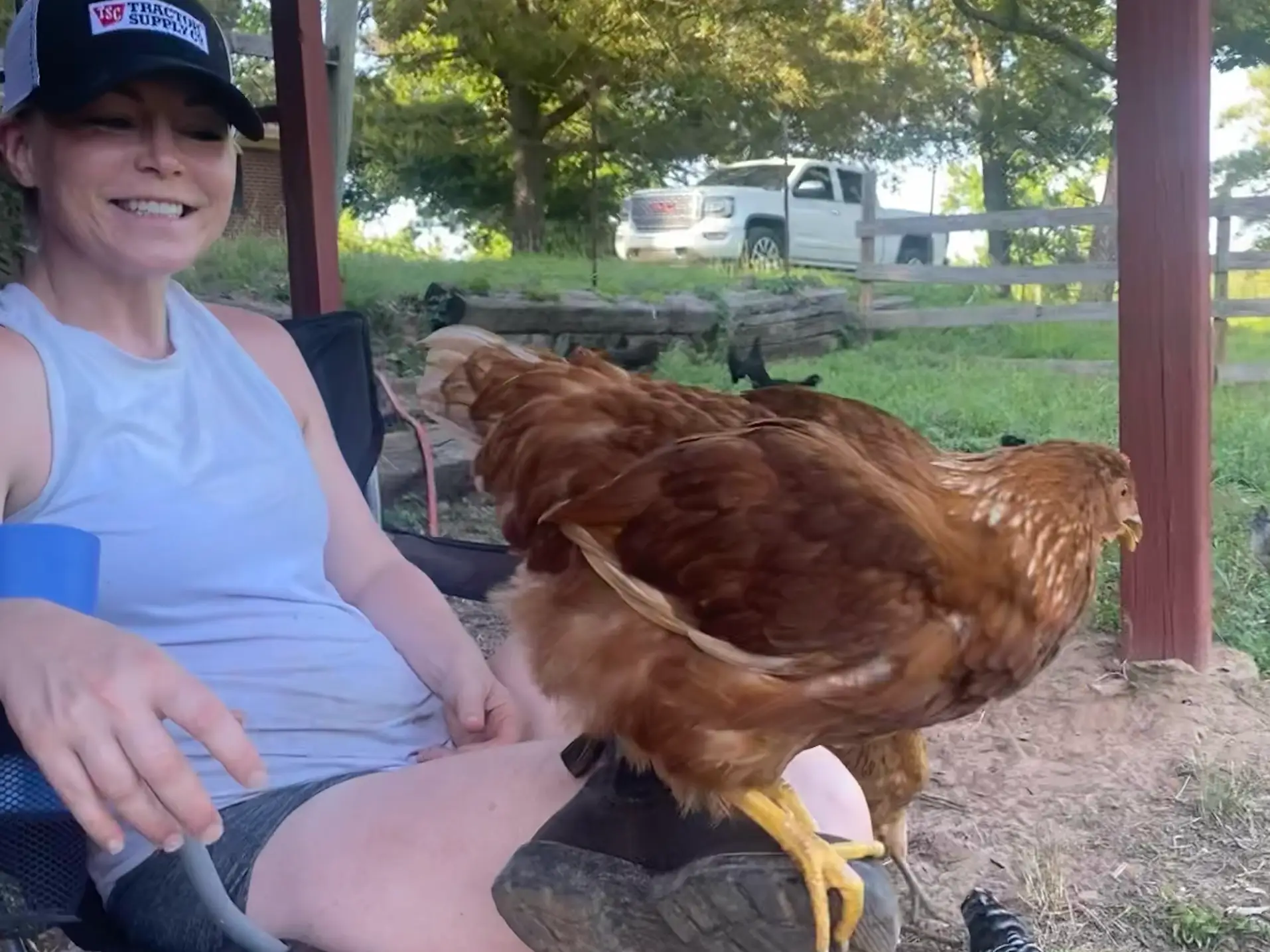 Woman with chicken