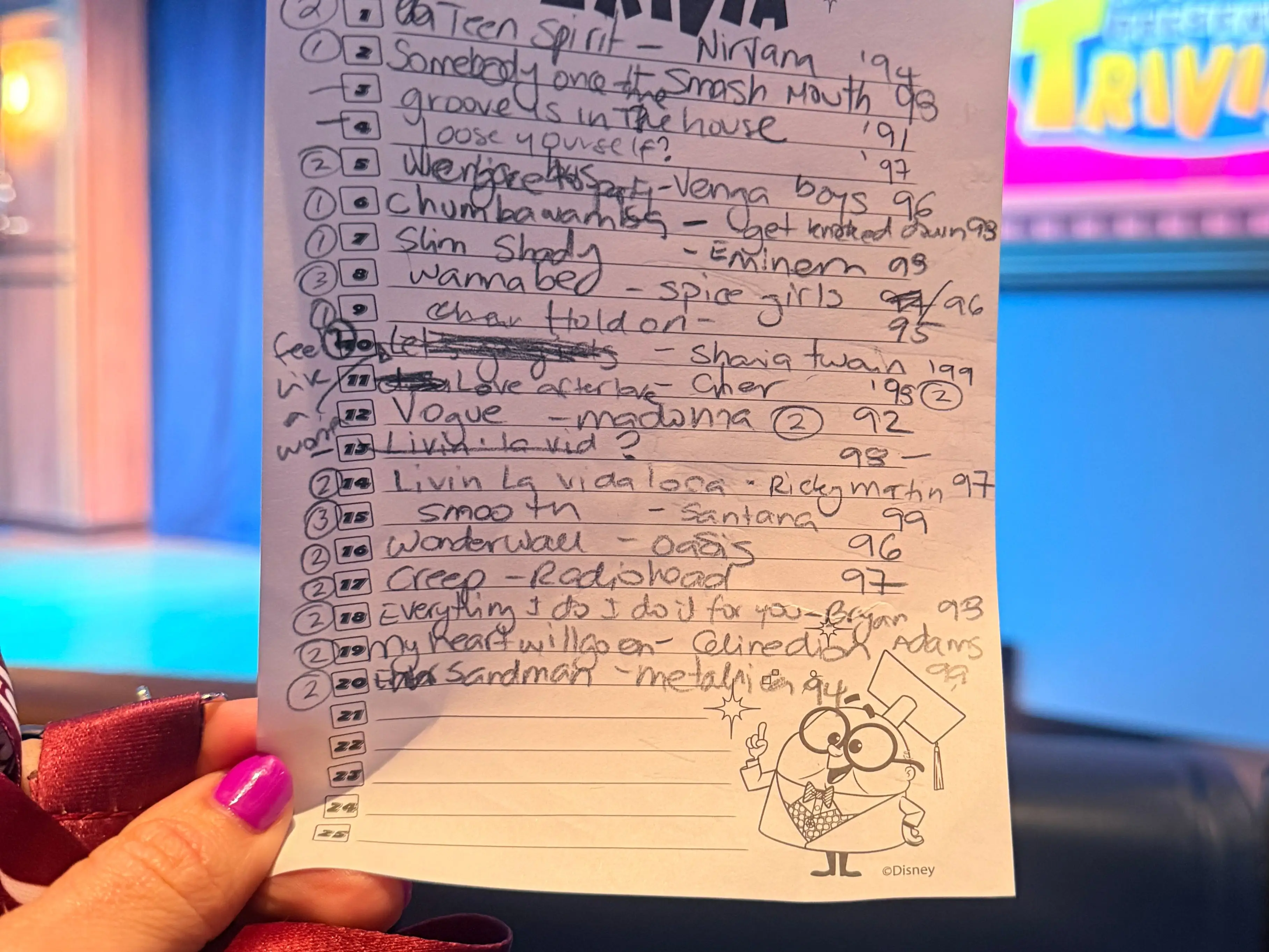 Photo of a trivia paper