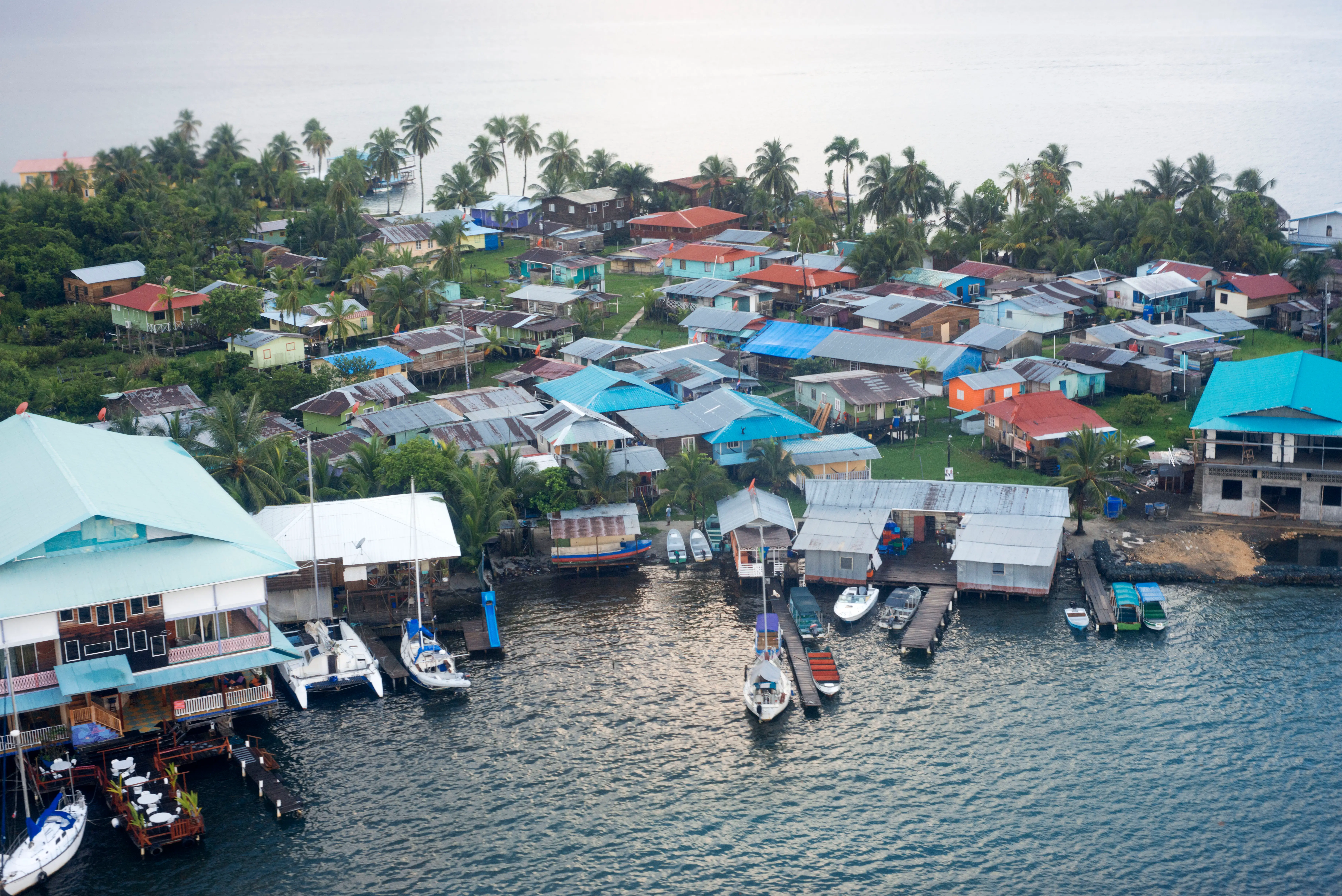 Aerial view of town in Colon Island. Bocas del Toro. Panama.