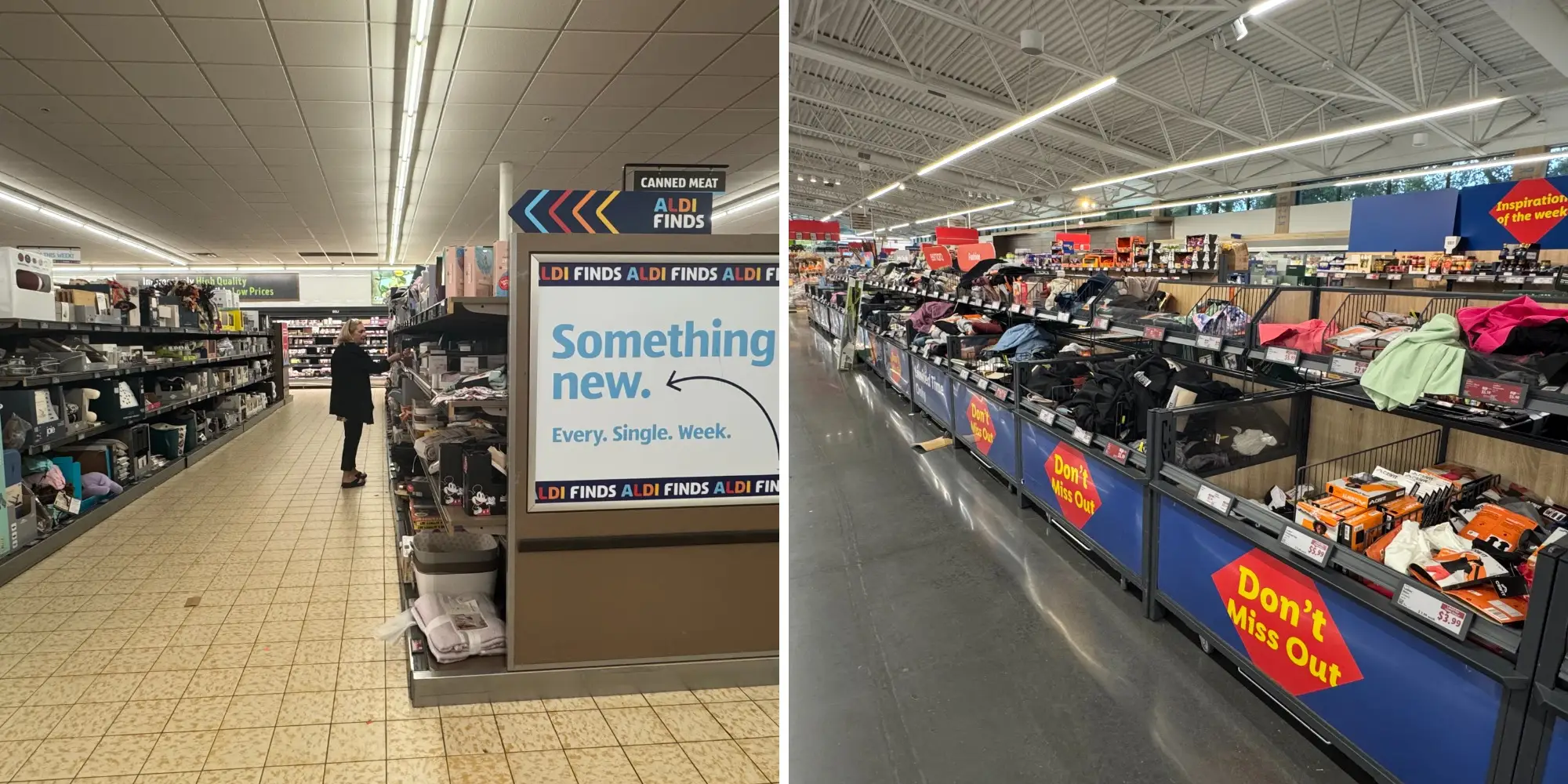 View of Aldi finds aisle next to view of 