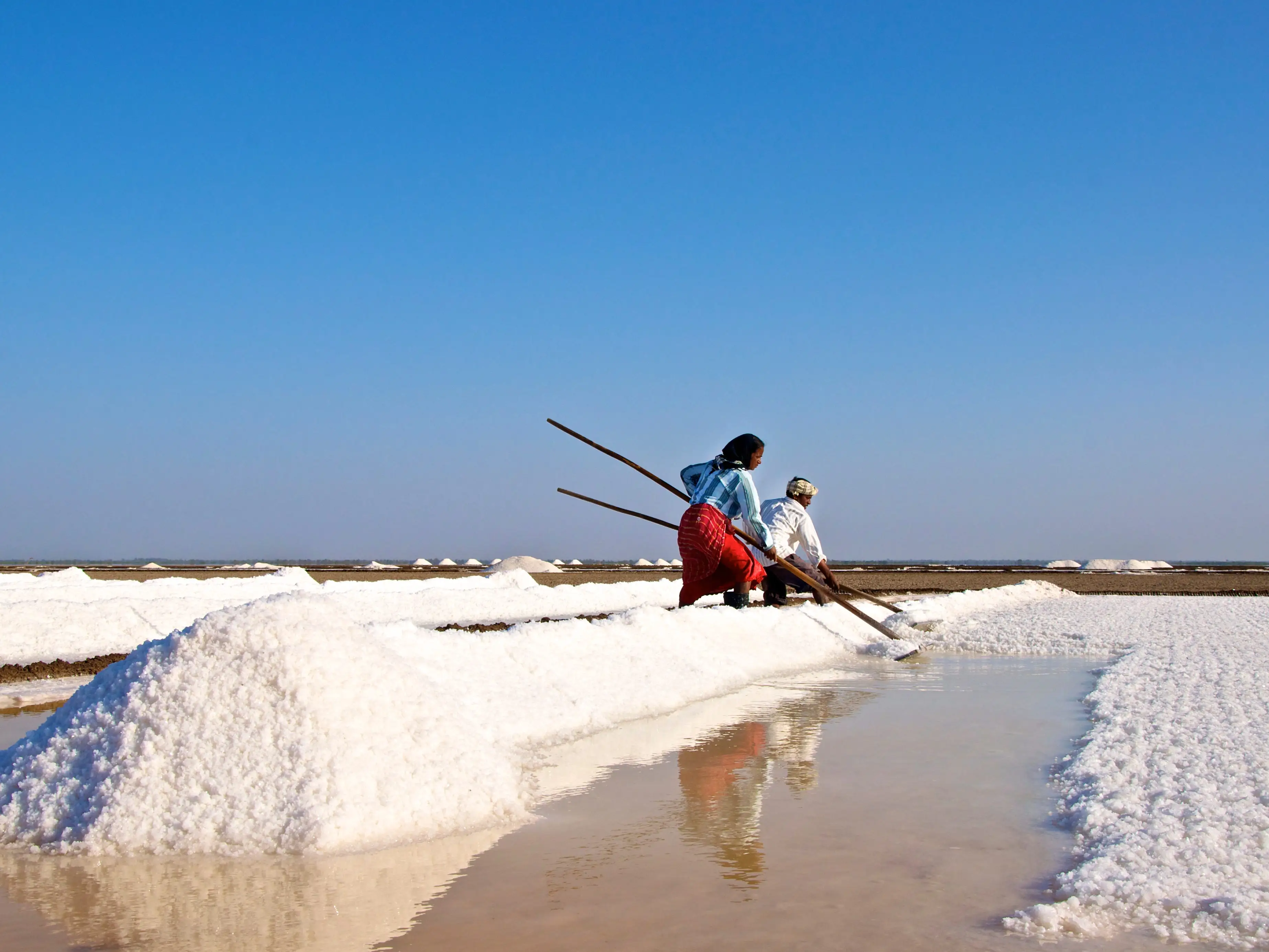 The Little Rann of Kutch, Gujarat, India, is famous for its unique salt-pans where salt is harvested by local tribes. Taken near Dhrangadhra.