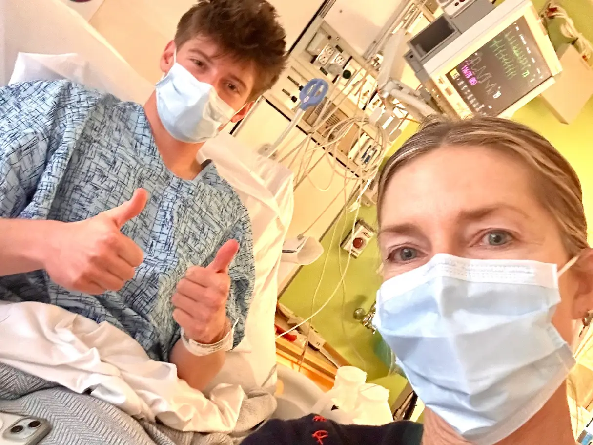 Mom and son at hospital