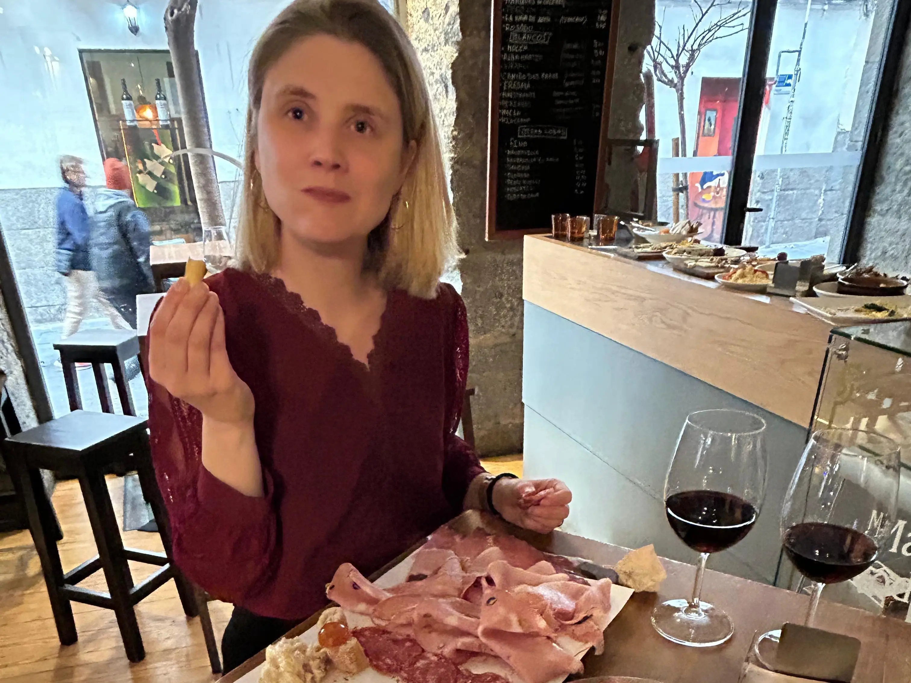 Woman eating in Spain