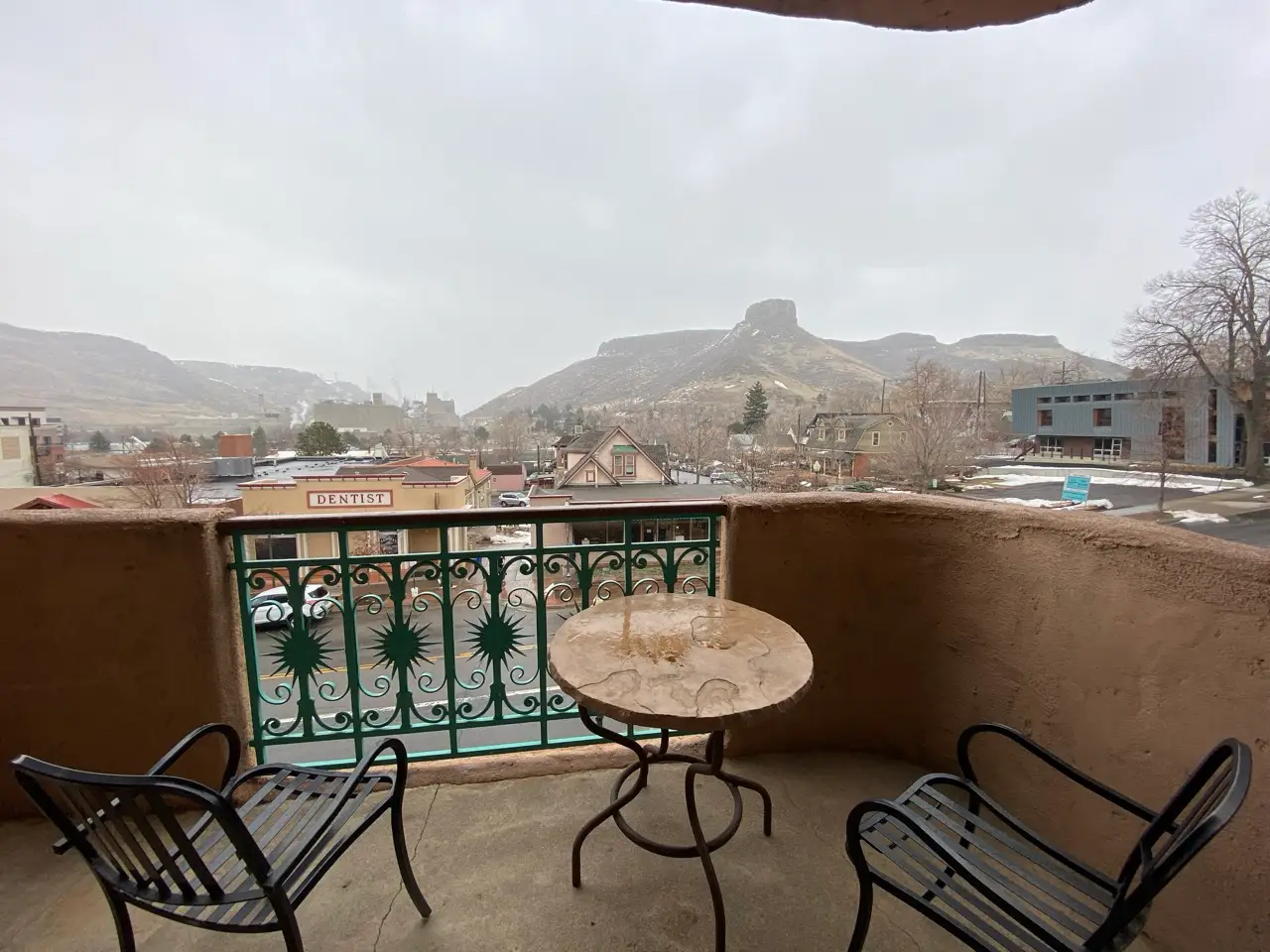Aerial view of Golden from balcony during winter