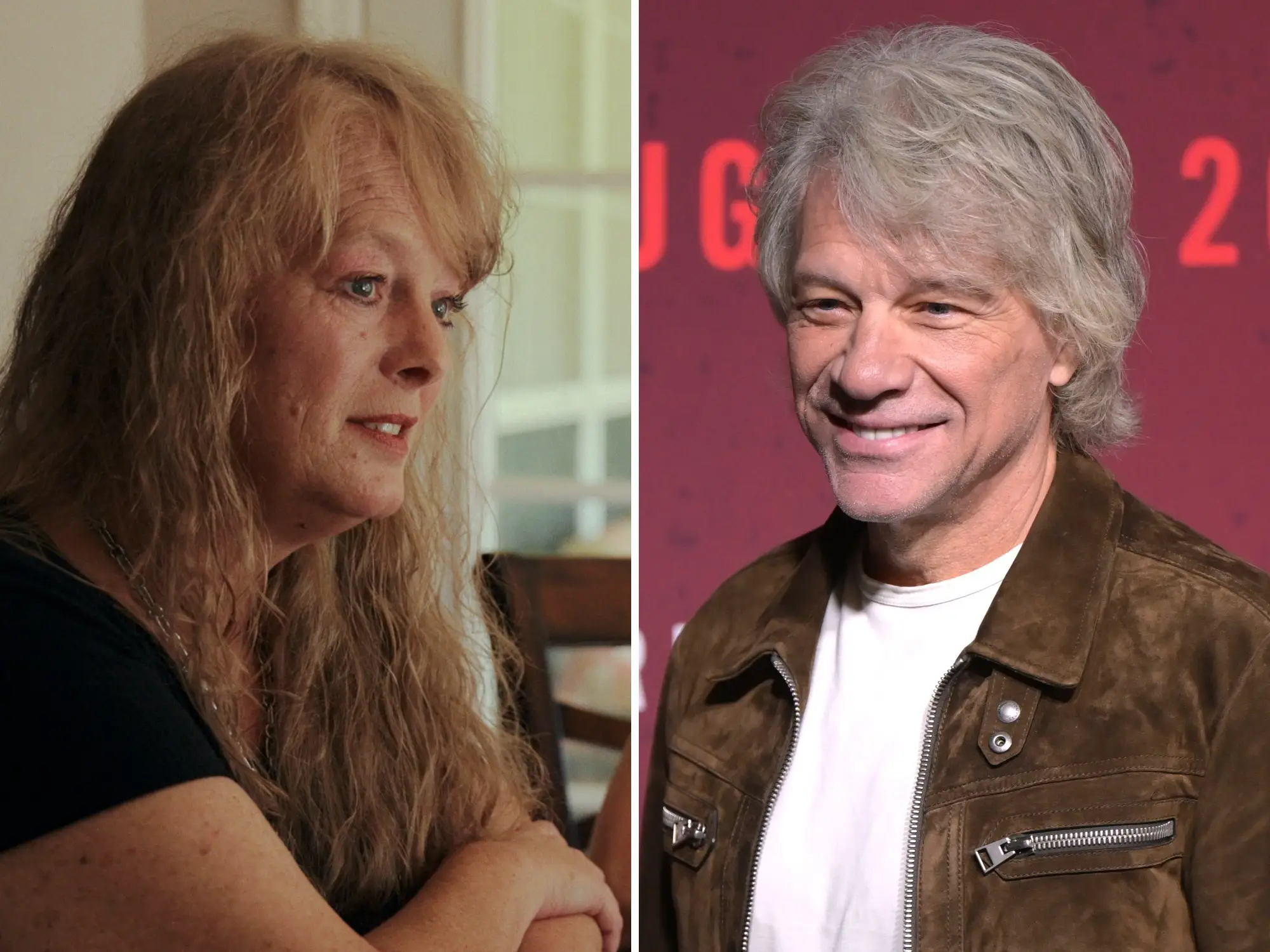 A side-by-side image of a woman and Jon Bon Jovi