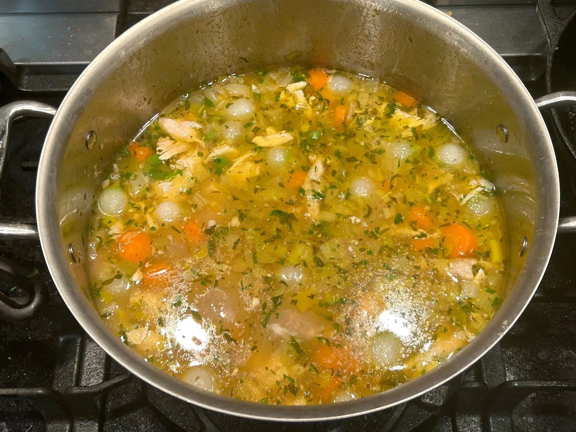 Soup with Ina Garten's homemade chicken stock