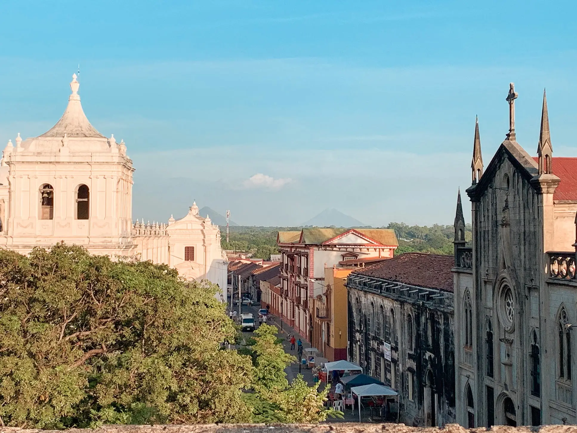 An aerial view of buildings in Leon, Nicaragua.