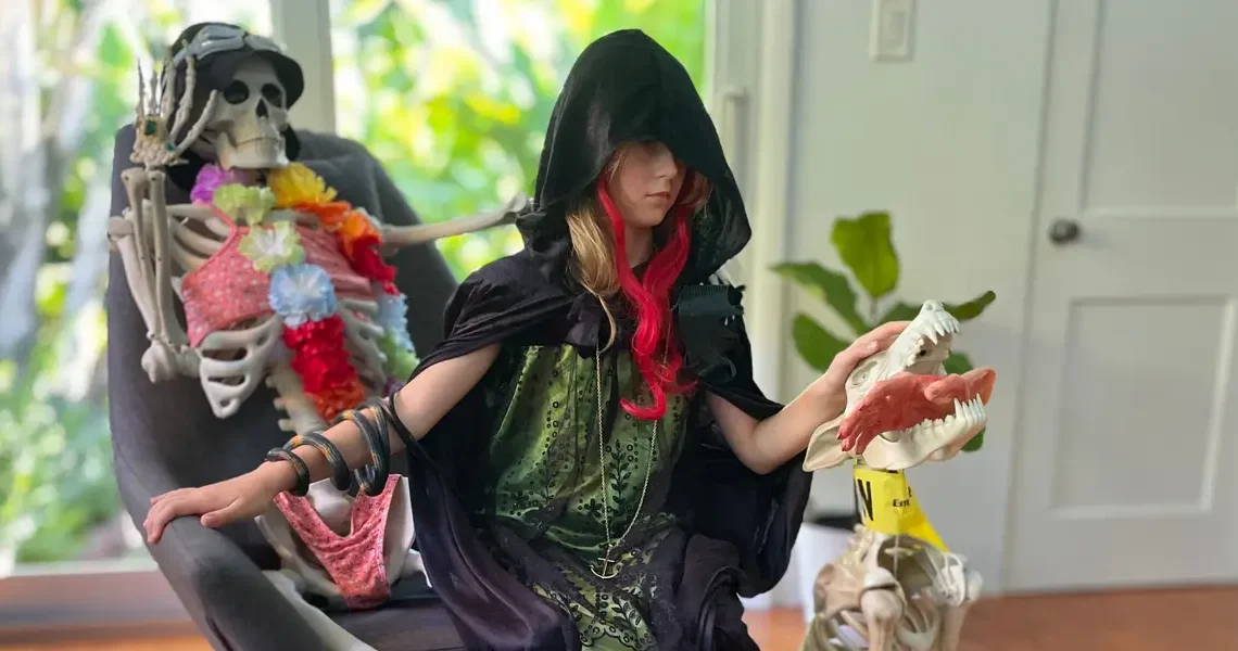 I’ve loved Halloween since I moved from France to the US. The creativity is my favorite part, so my 9-year-old makes her own costume.