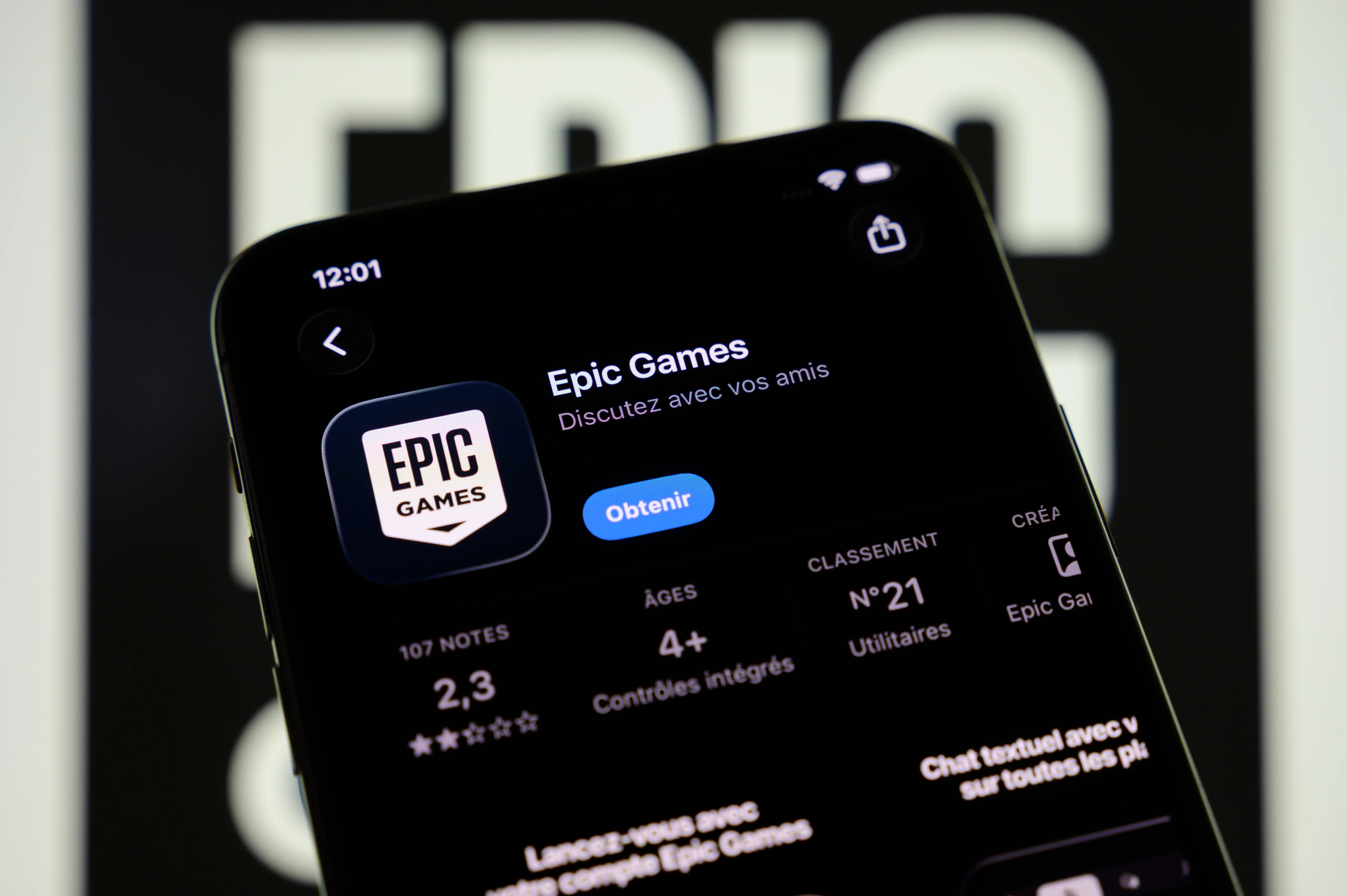 The Epic Games app is seen on a smartphone