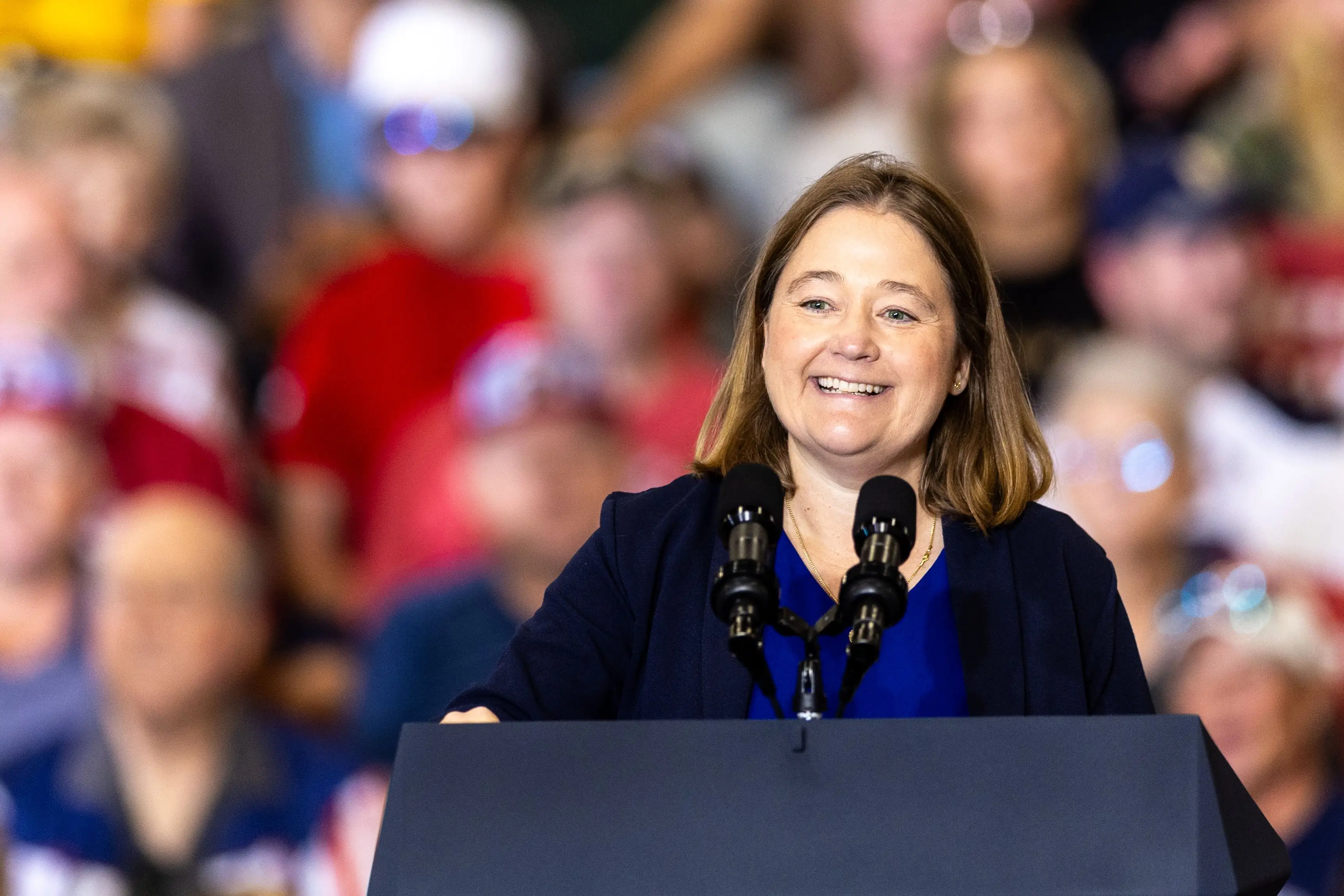 Brenna Bird, Iowa's Attorney General. speaks during a rally at the Mid-America Center in Council Bluffs, on Friday, Sept. 18, 2026.