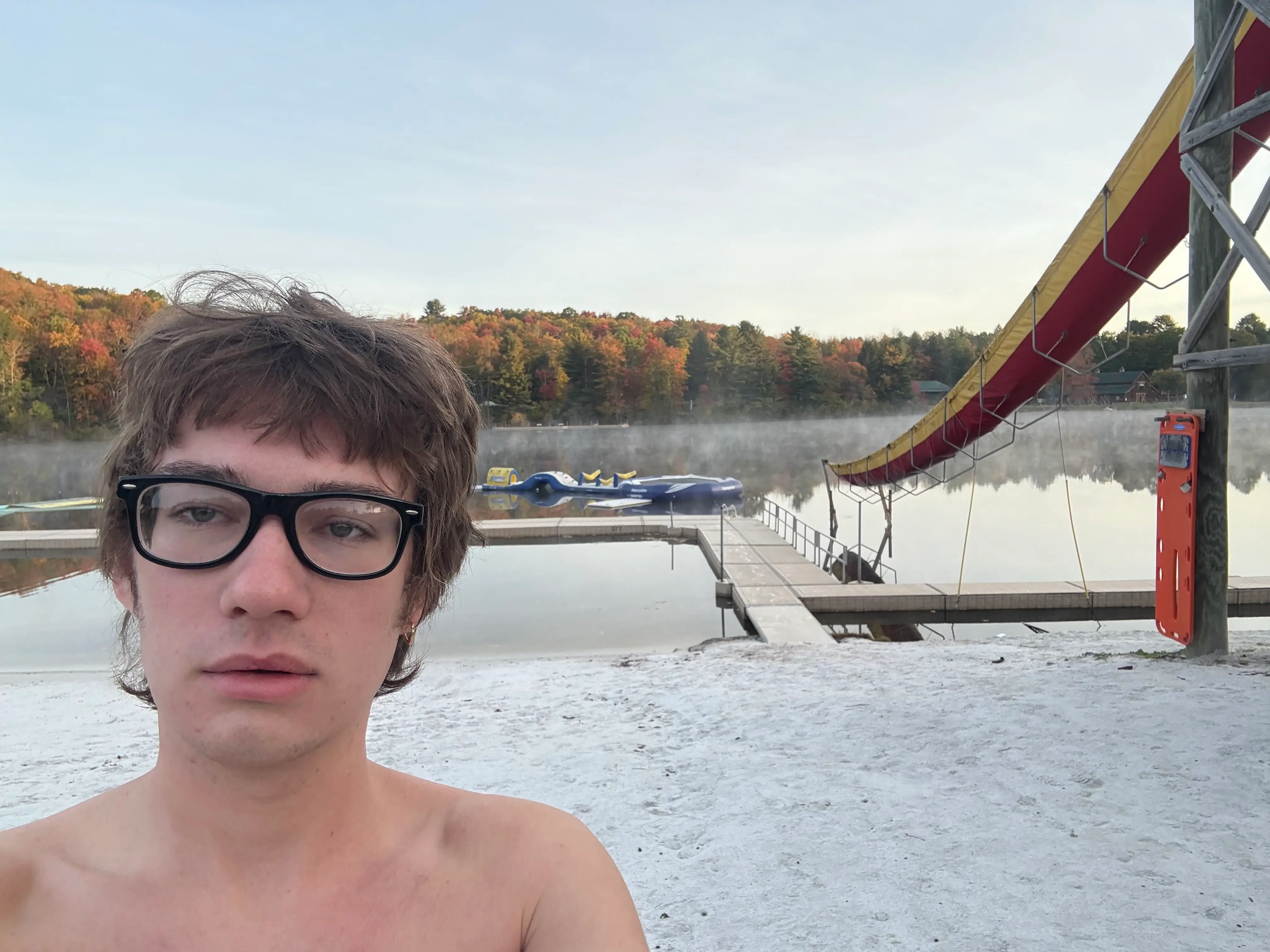 Yours truly, soon before jumping into a freezing lake at 7:30 a.m.
