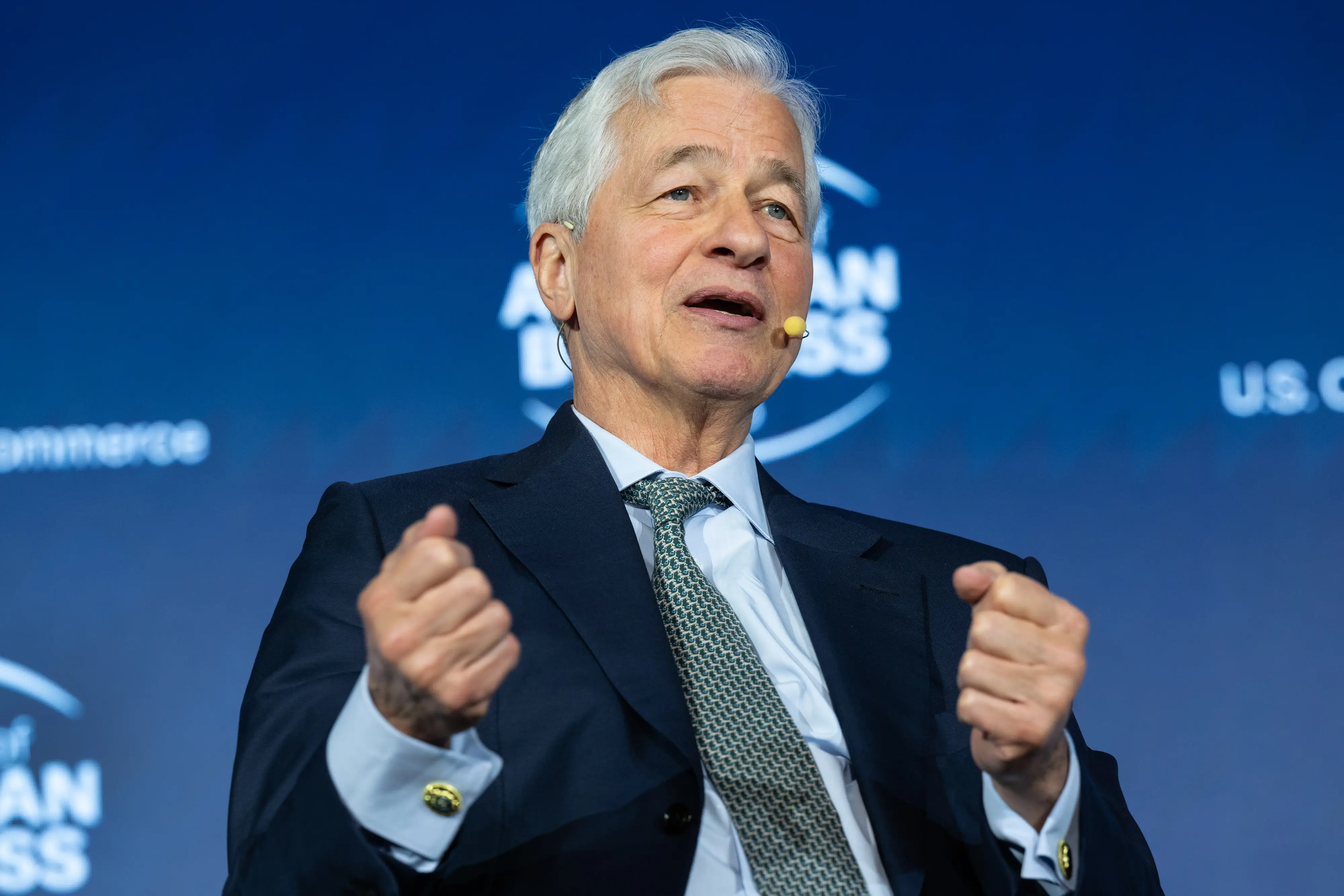 Jamie Dimon, chief executive officer of JPMorgan Chase & Co., during a fireside chat.