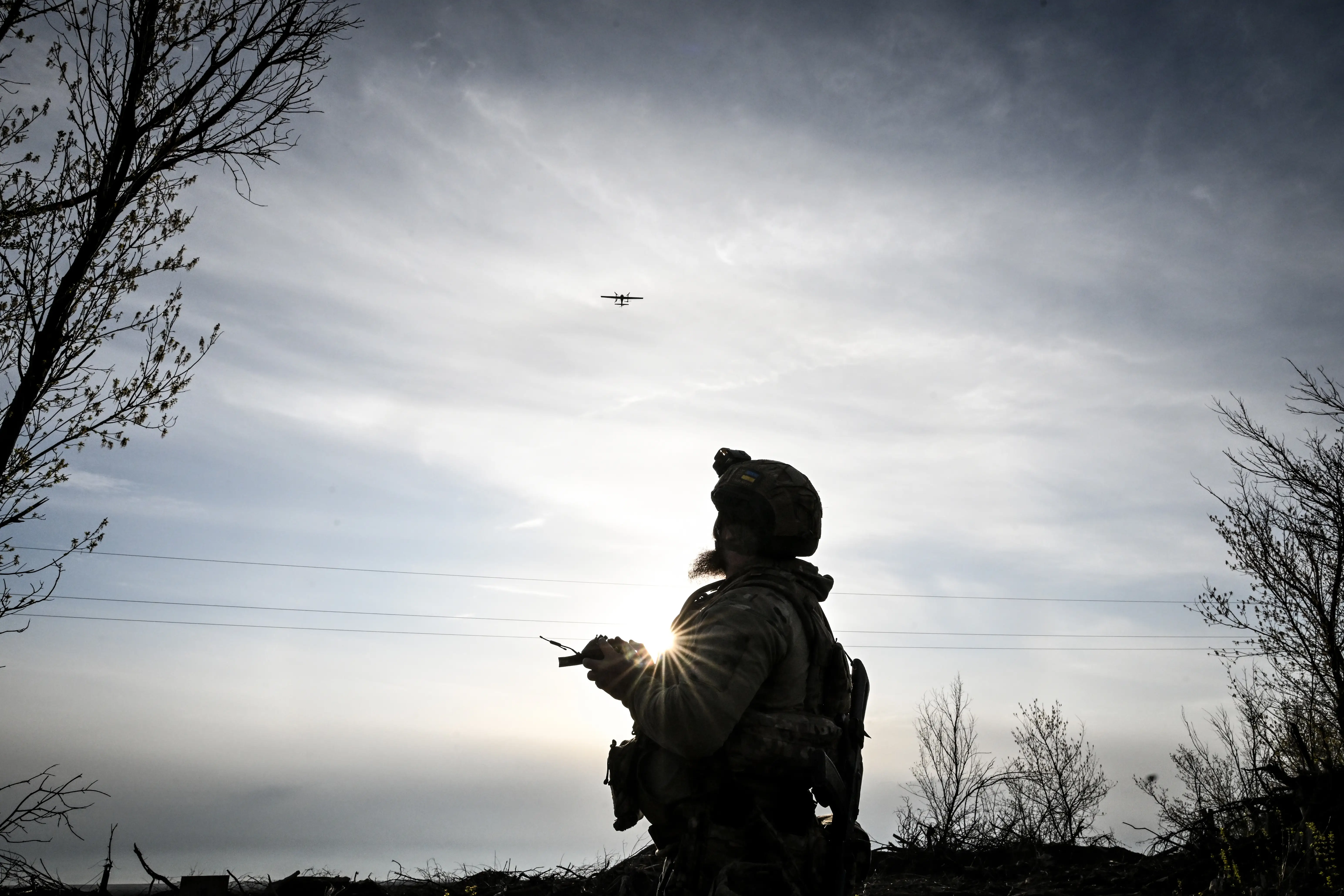 A soldier operates a Ukrainian drone.