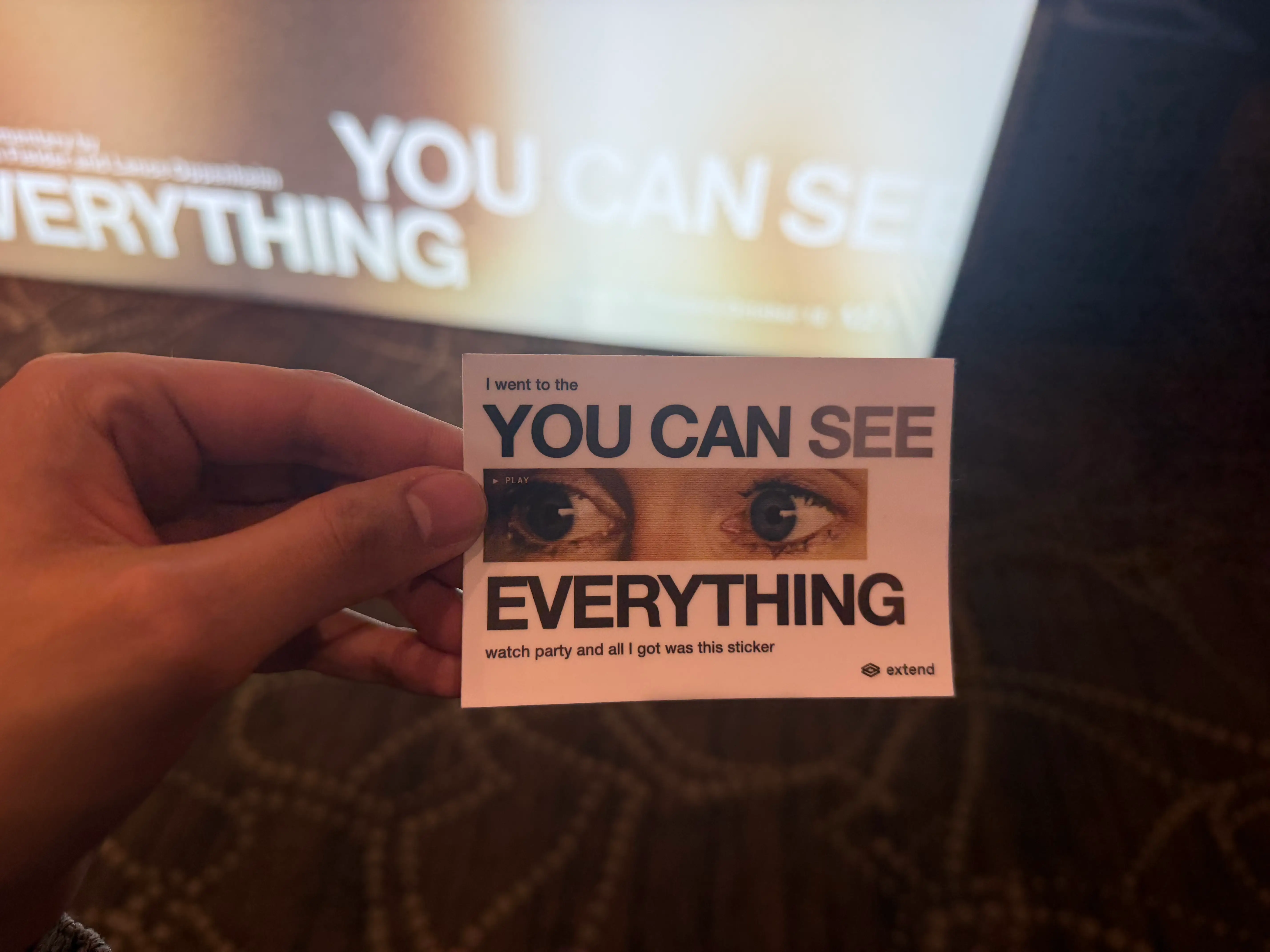A sticker from Extend's screening of 