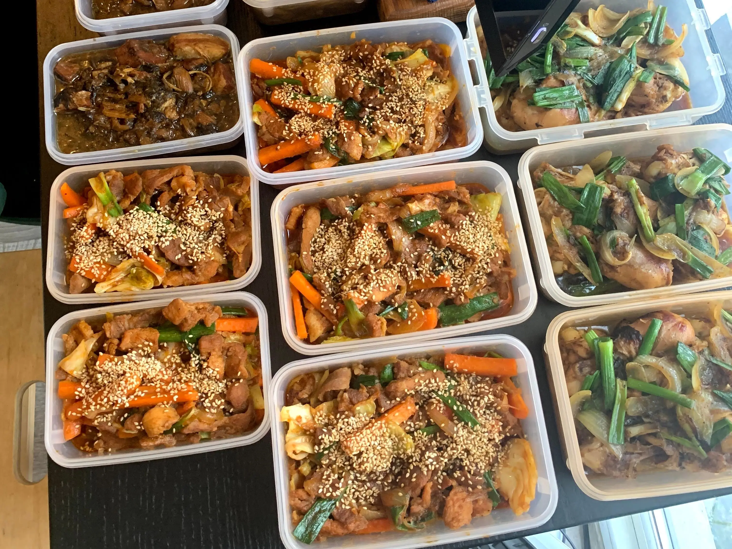 Containers of meal-prepped food