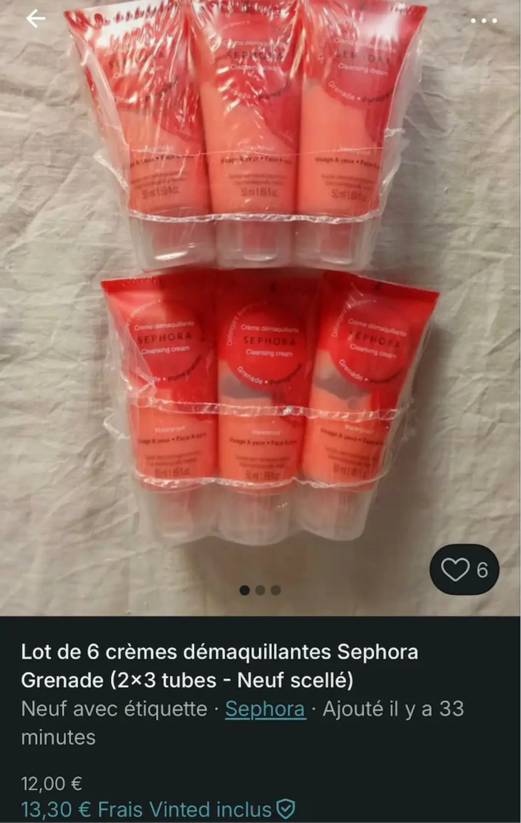 A screenshot from a Vinted listing of suspected stolen goods from Sephora