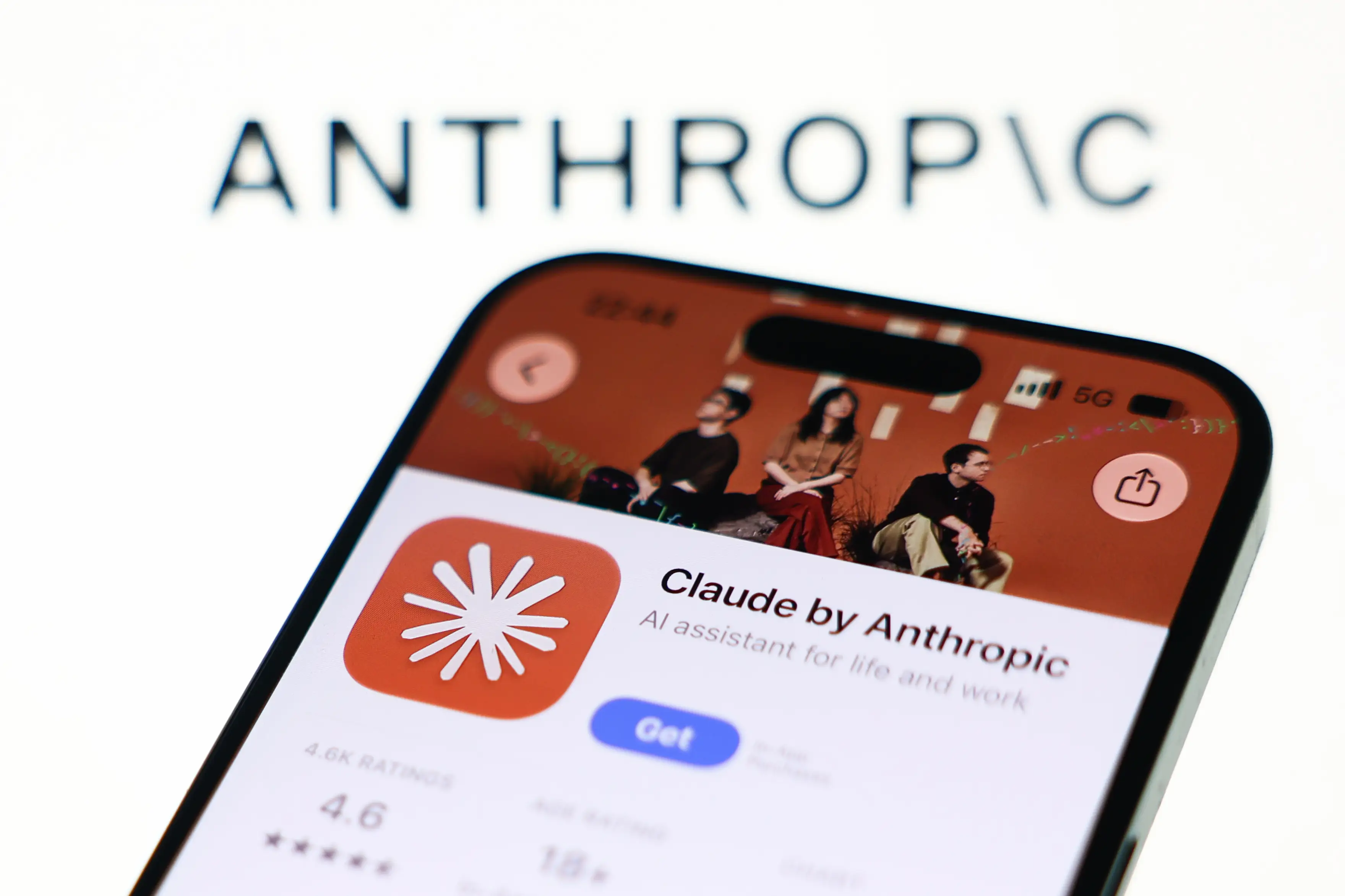 Anthropic logo displayed on a laptop screen and Claude on App Store displayed on a phone screen are seen in this illustration photo taken in Krakow, Poland on October 16, 2026. (Photo by Jakub Porzycki/NurPhoto via Getty Images)
